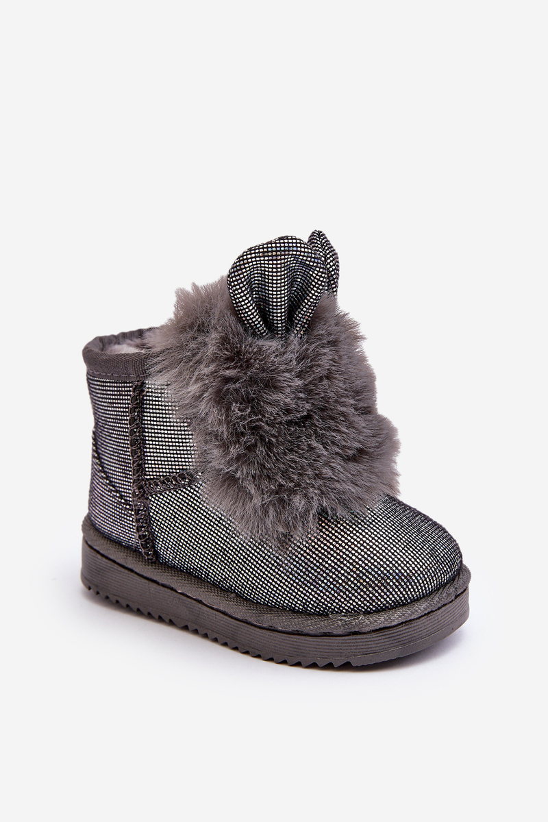 Children's Snow Boots Insulated With Fur, Grey Betty, With Ears