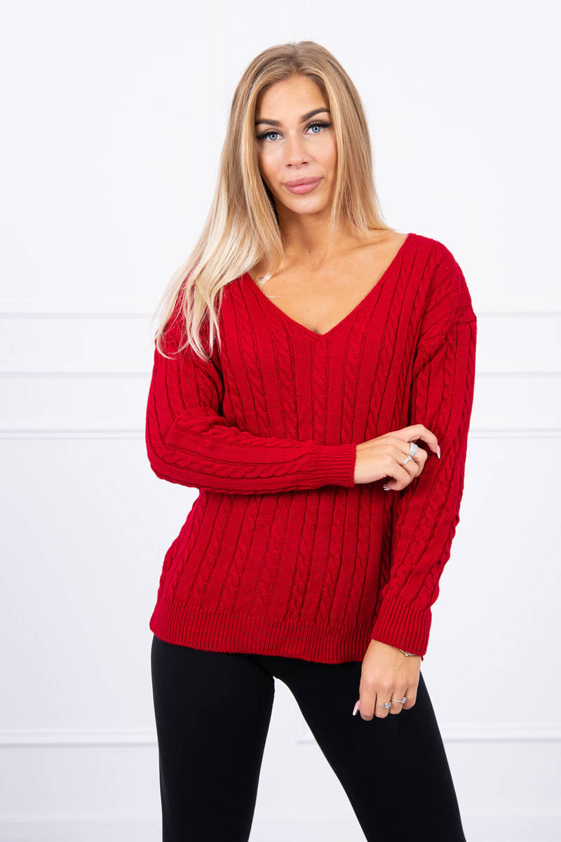 Levně Pletený svetr s výstřihem do V červené barvy