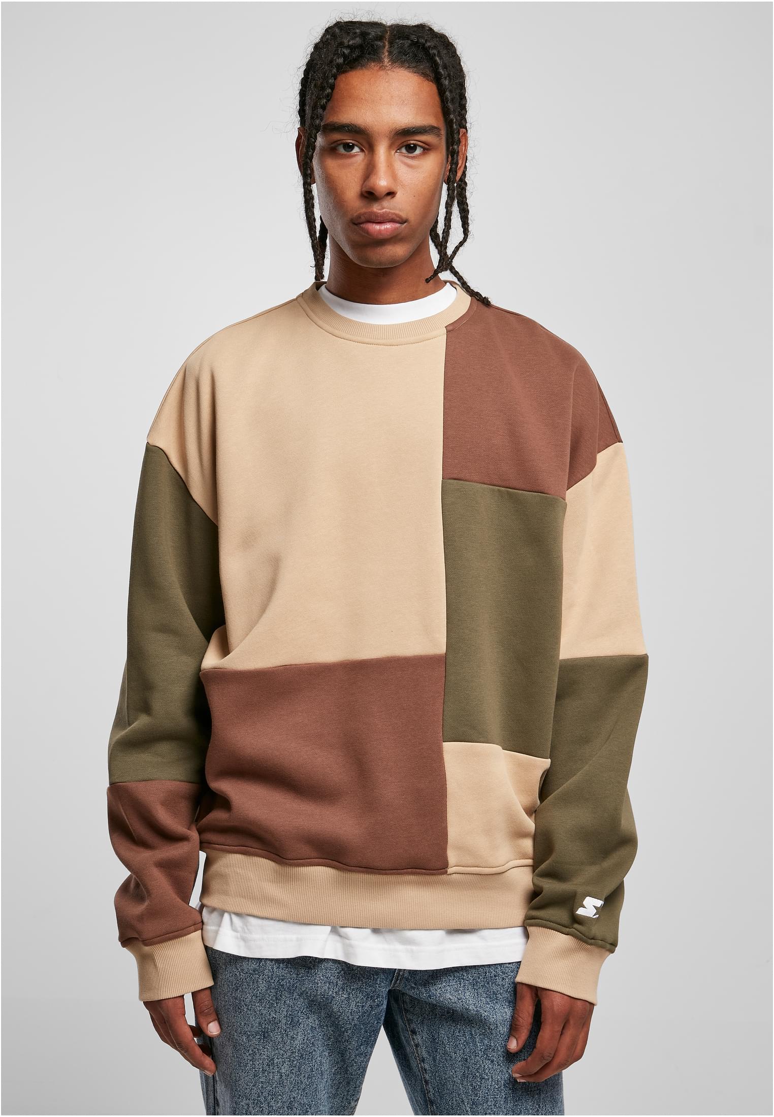 Starter Patchwork Crewneck Unionbeige/darkolive/bark