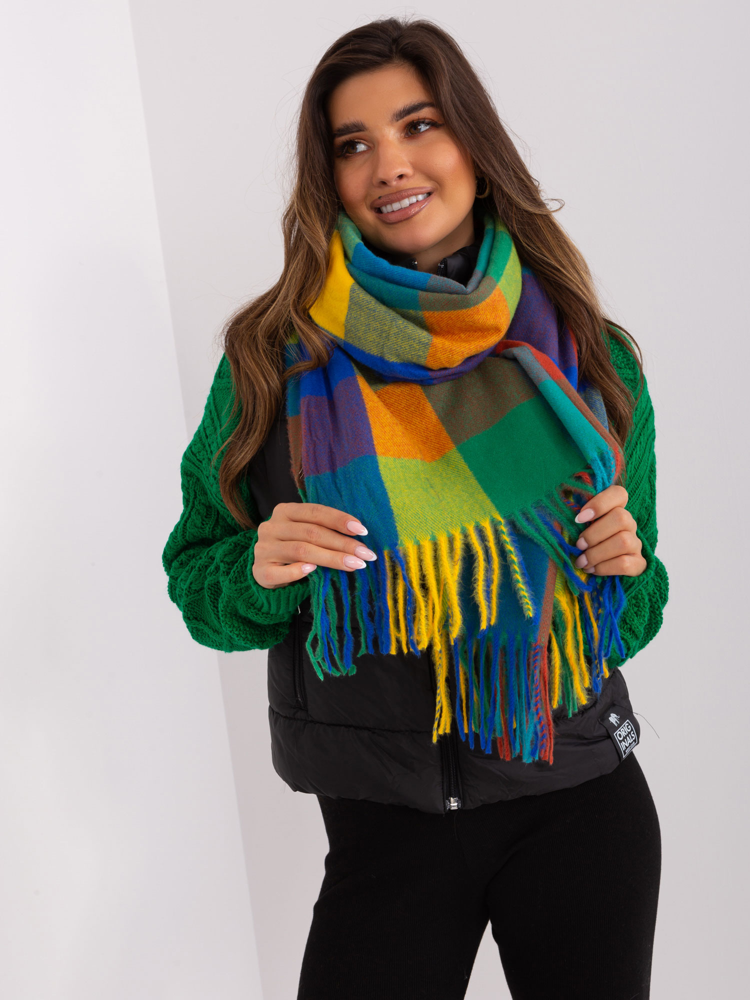 Green-yellow Checkered Women's Scarf