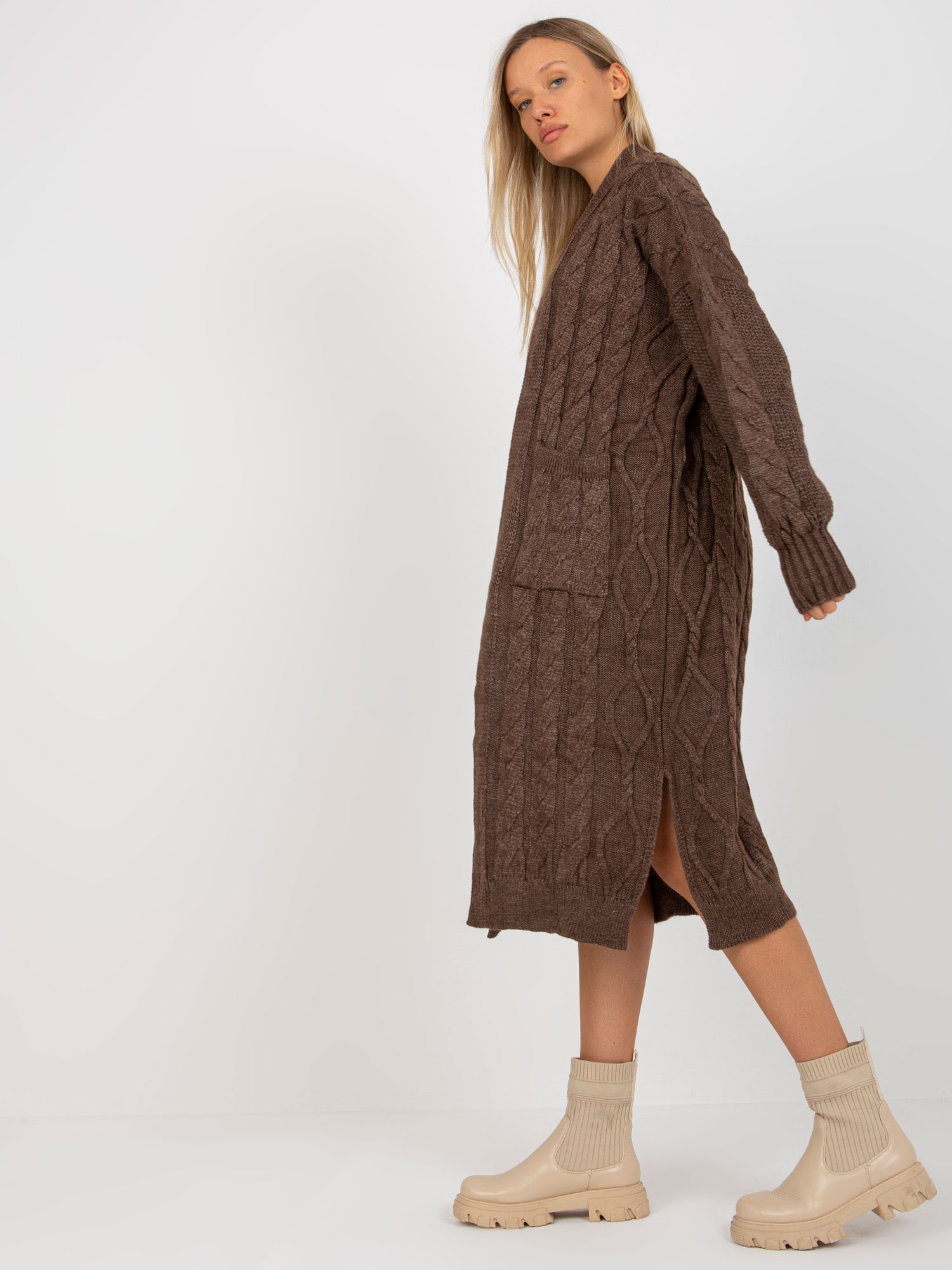 RUE PARIS Hnědý Maxi Cardigan S Kapsami