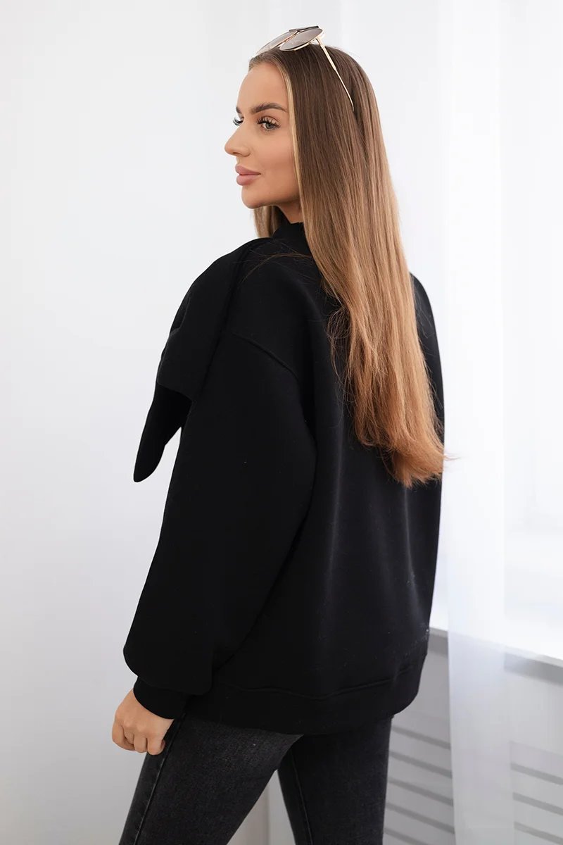 Cotton insulated sweatshirt with a large bow in black color