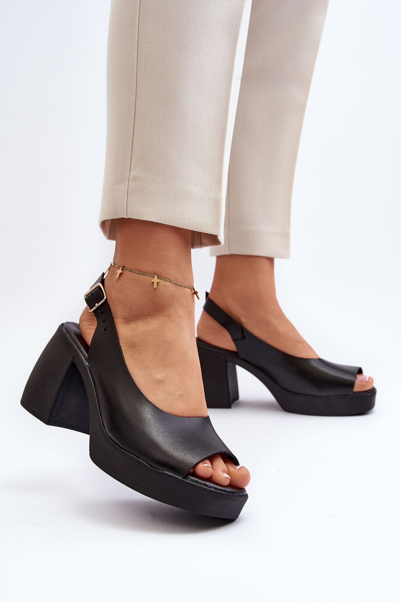 Zazoo Leather sandals with chunky high heels, black