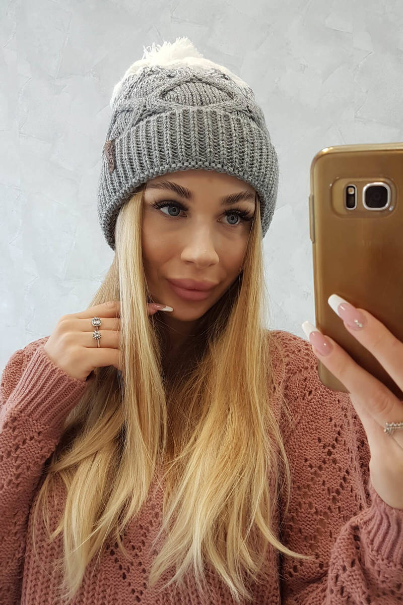 Beanie with fleece Alice K248 grey+white
