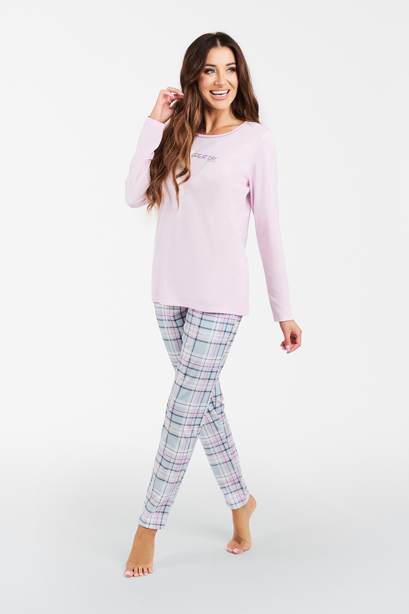 Glamour women's pyjamas, long sleeves, long pants - pink/print