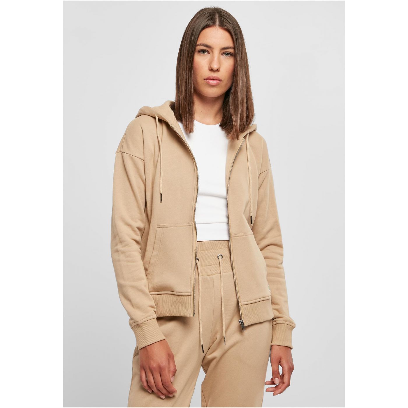 Women's Organic Terry Hoodie With Zipper In Beige