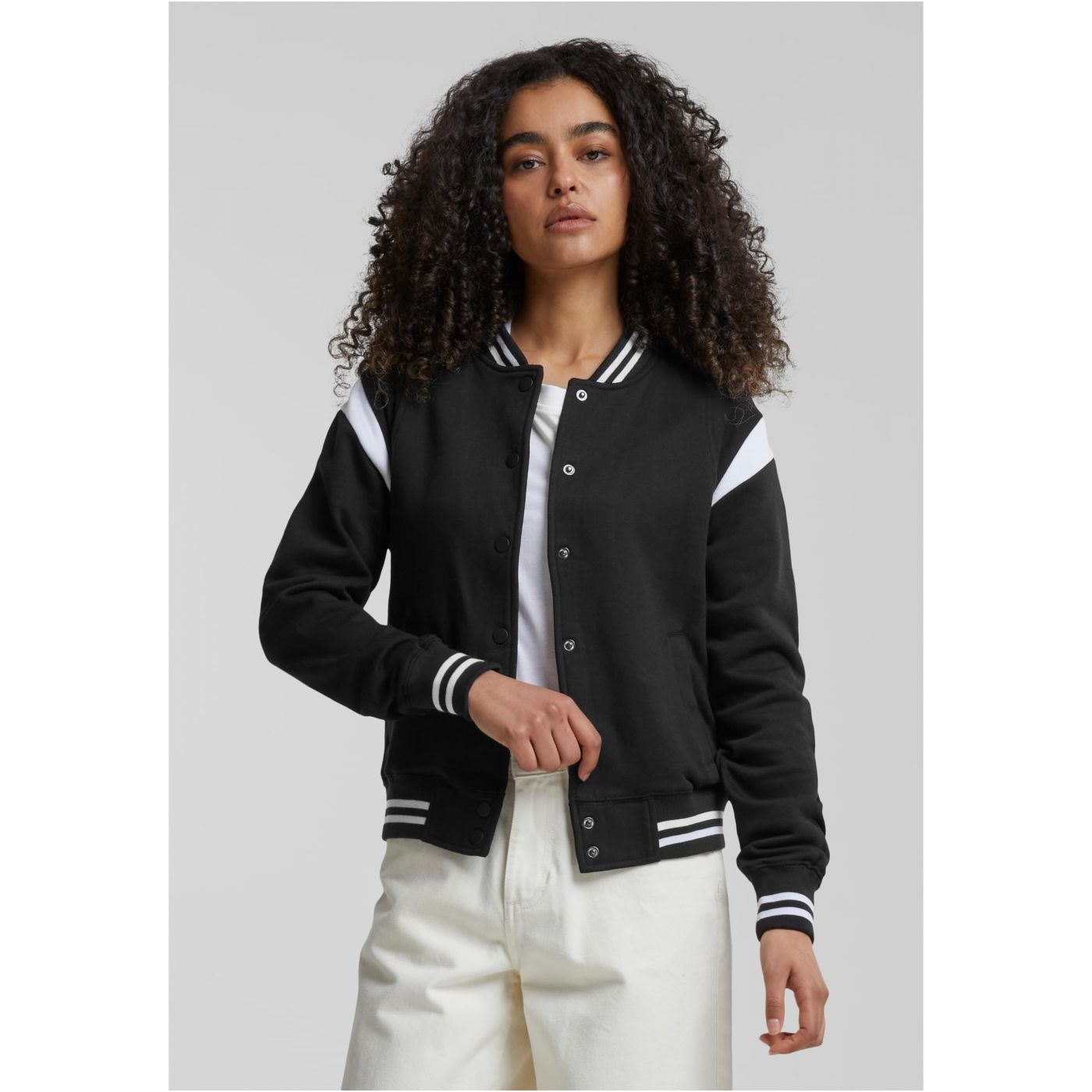 Women's Inset College Sweat Jacket Blk/wht