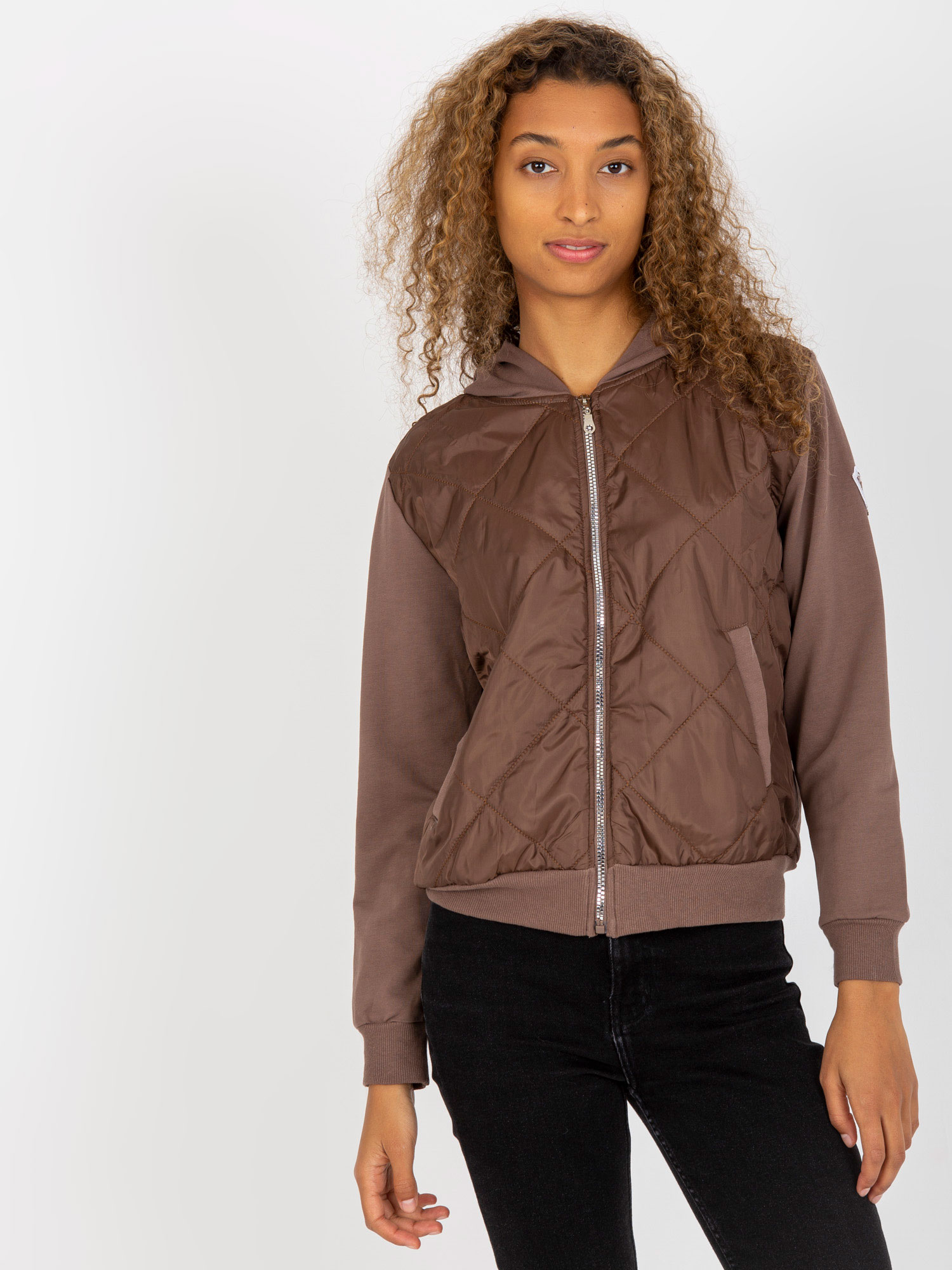 Brown quilted bomber sweatshirt RUE PARIS with pockets