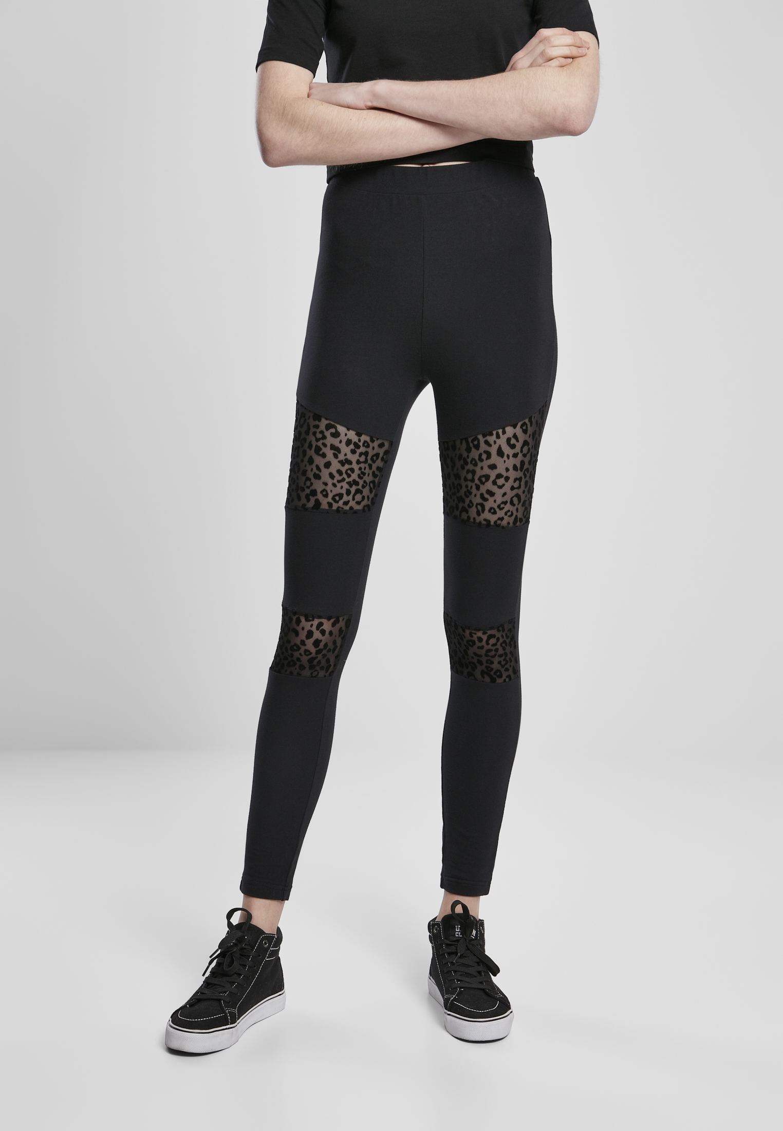 Doamnelor Flock Dantelă Inset Jamggings Negru