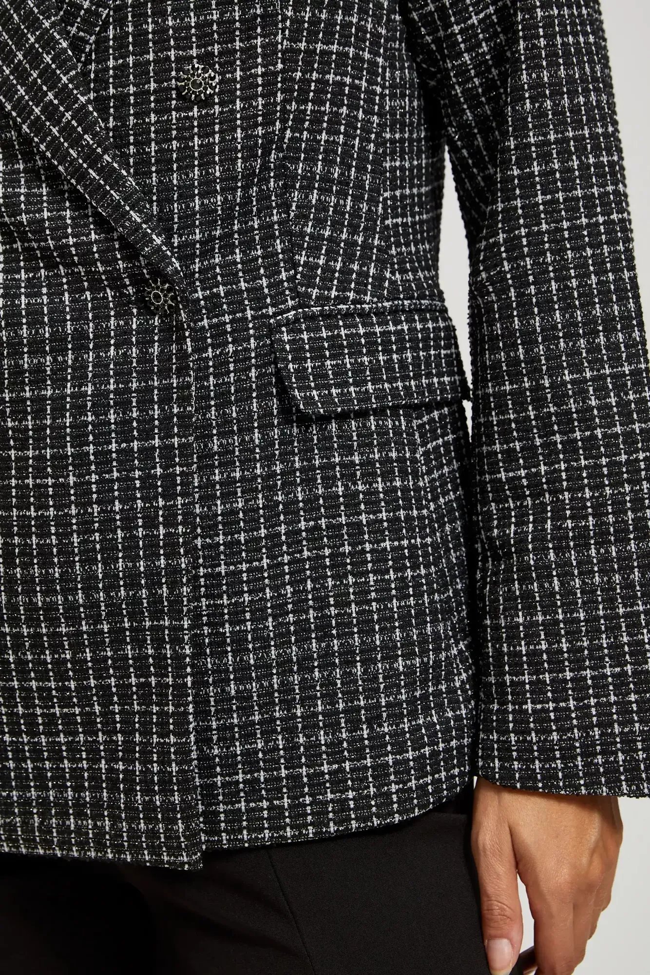 Double-breasted blazer with decorative buttons