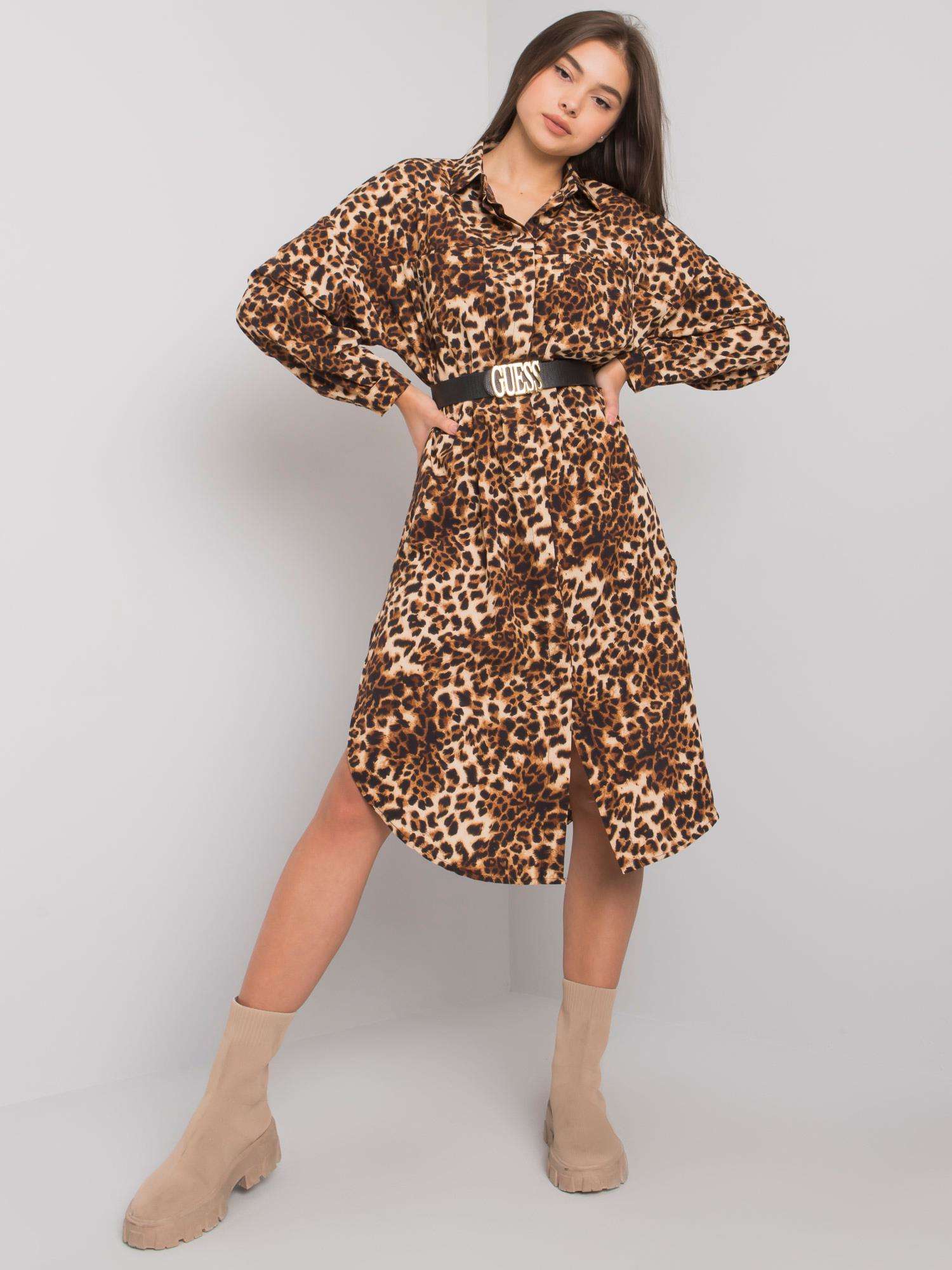 Beige Dress With Leopard Print Tida OCH BELLA