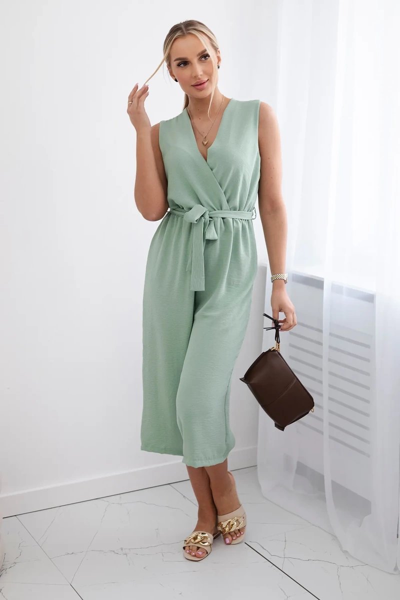 Jumpsuit with a tie at the waist with dark mint straps