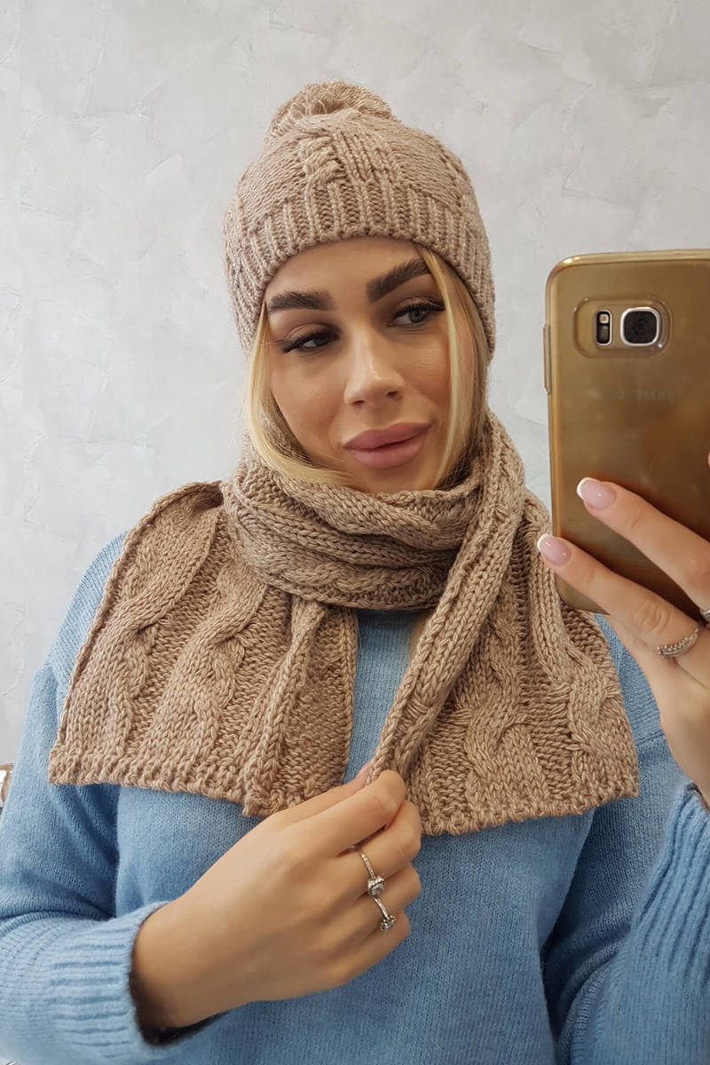 Women's set with scarf Sara K313 beige