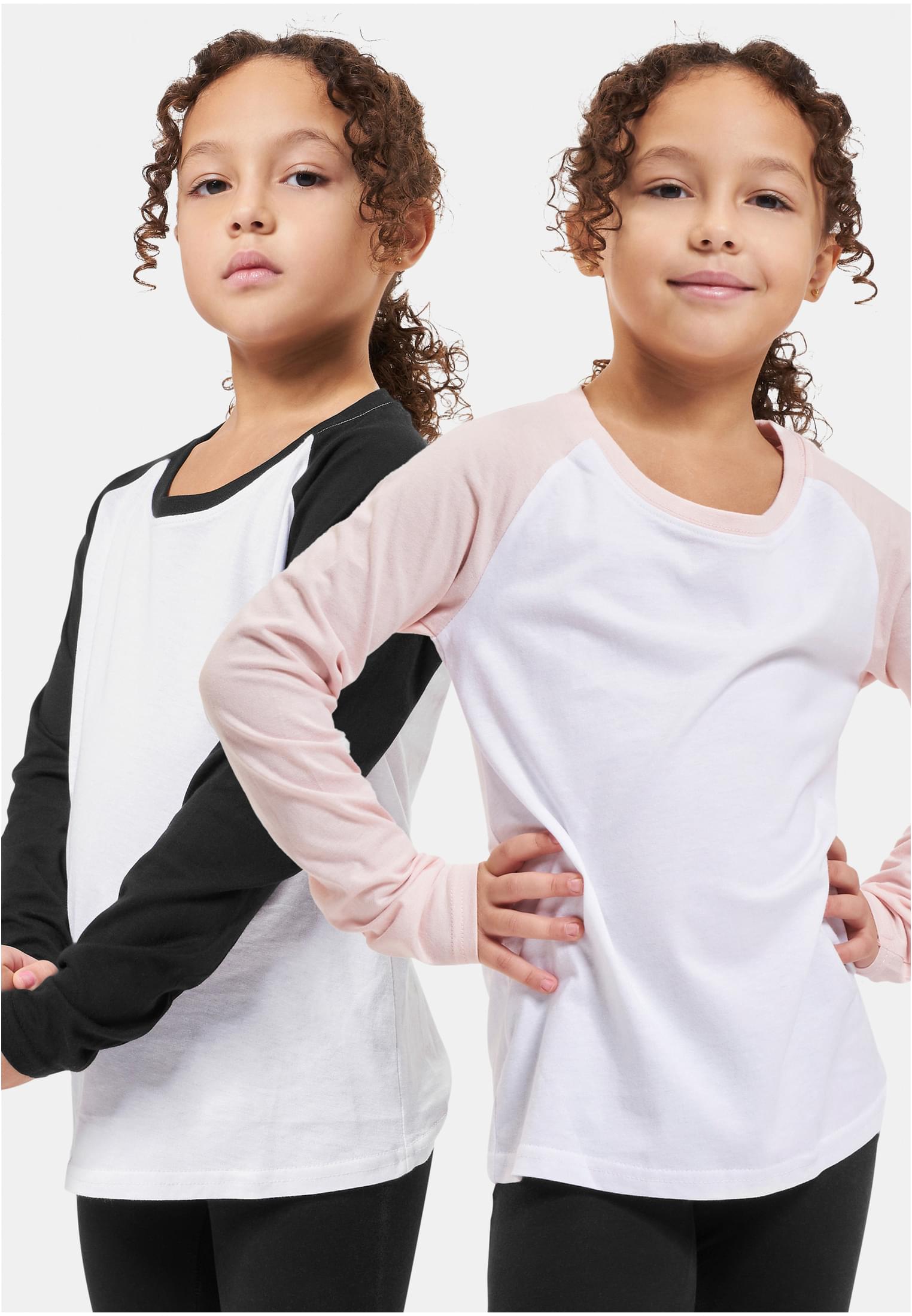 Girls' Contrasting Raglan Long Sleeves 2-Pack White/Pink+White/Black