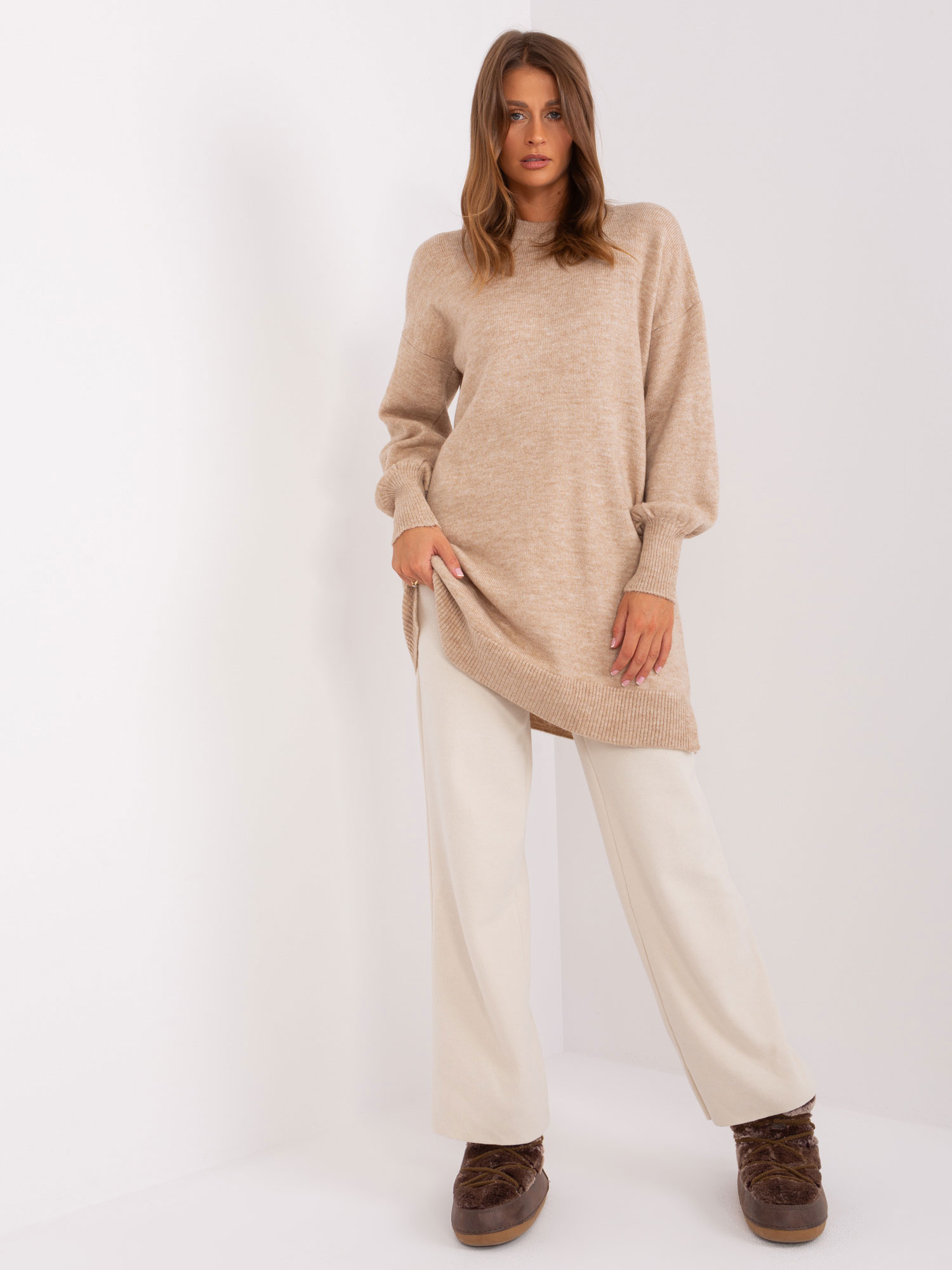 Dark Beige Oversize Sweater With Cuffs