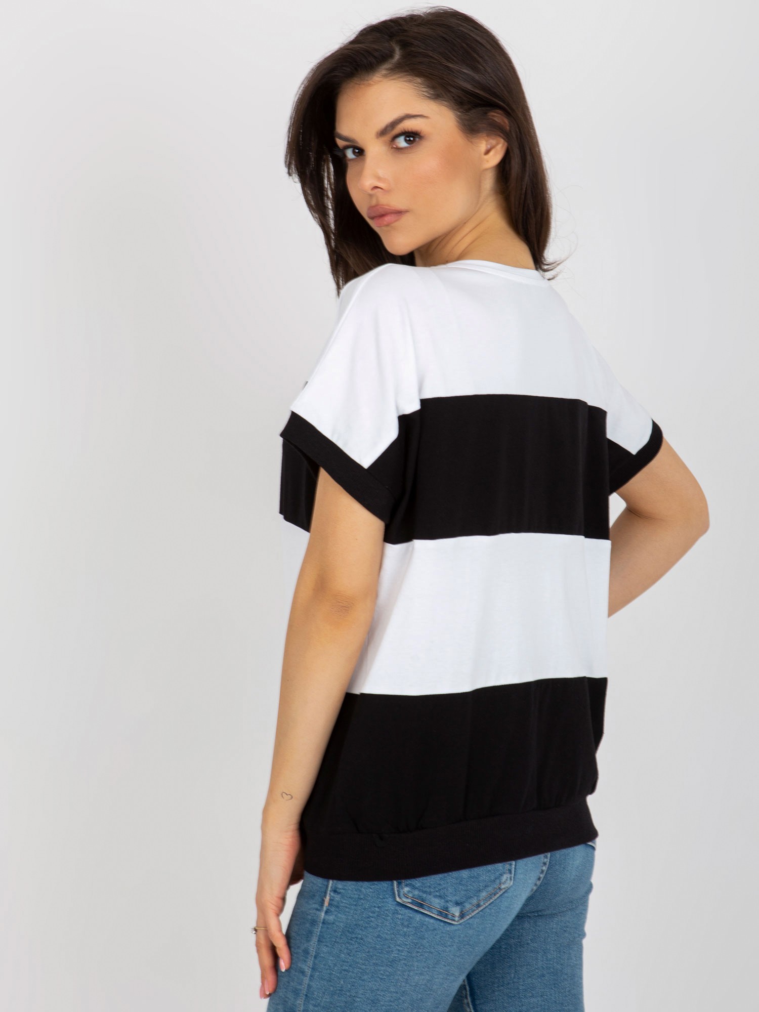 Basic Black-and-white Striped Cotton Blouse