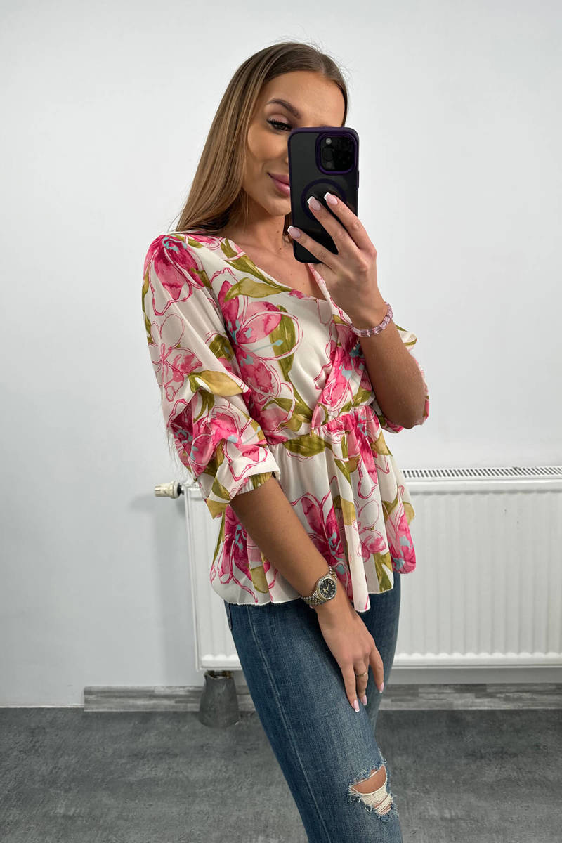 Blouse With Floral Motif Of Pink Color