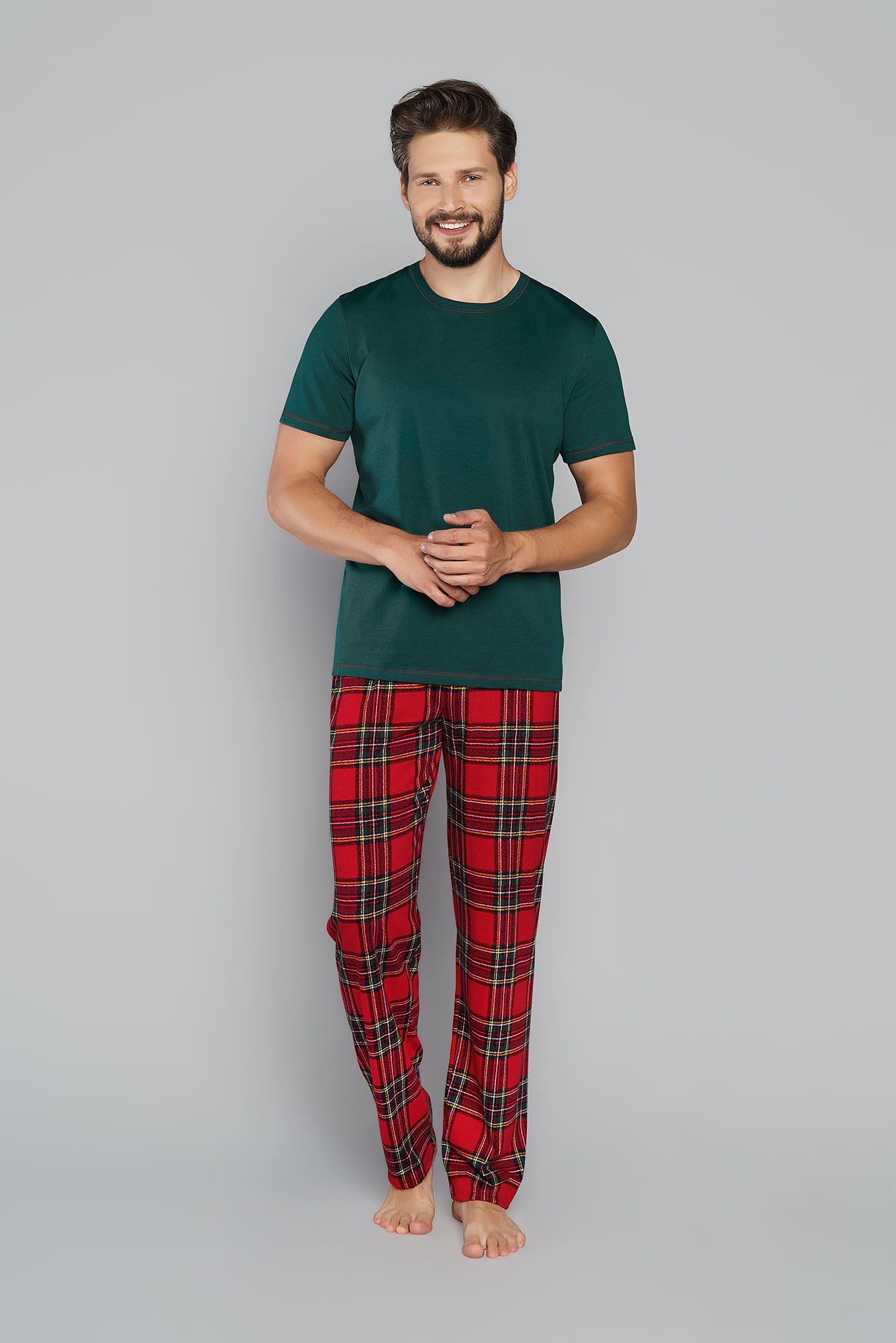 Men's Pajamas Narwik, Short Sleeve, Long Legs - Green/print