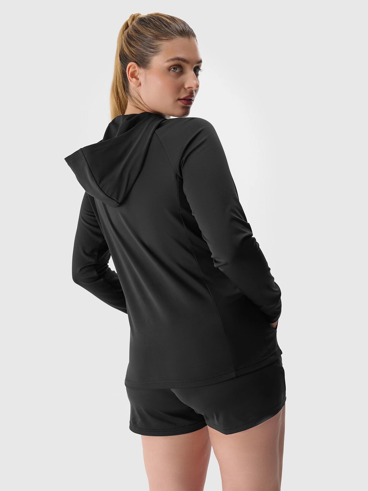 Women's Sports Quick-Drying Zip-Up Hooded Sweatshirt 4F - Black
