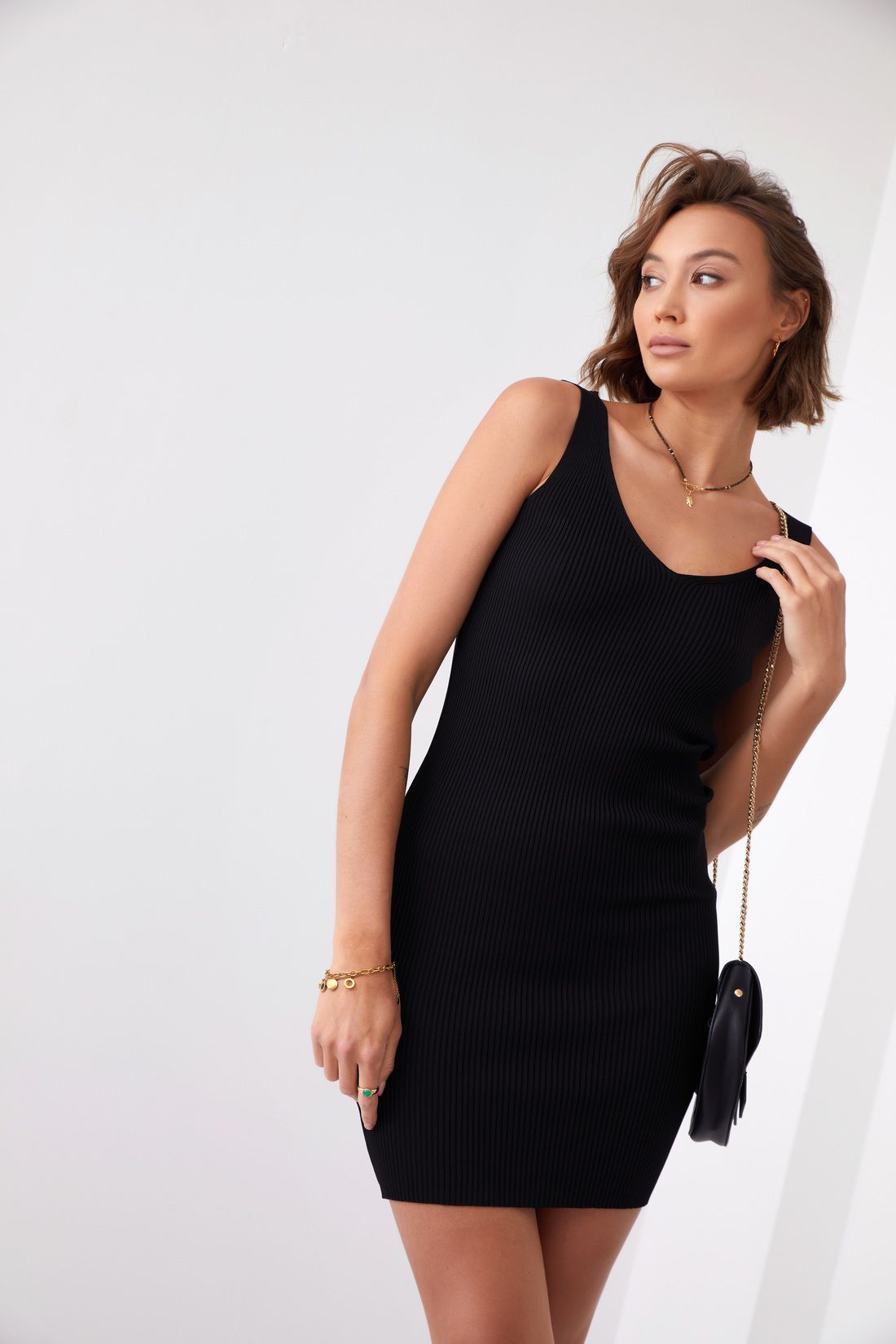 Knitted Dress With Black Straps