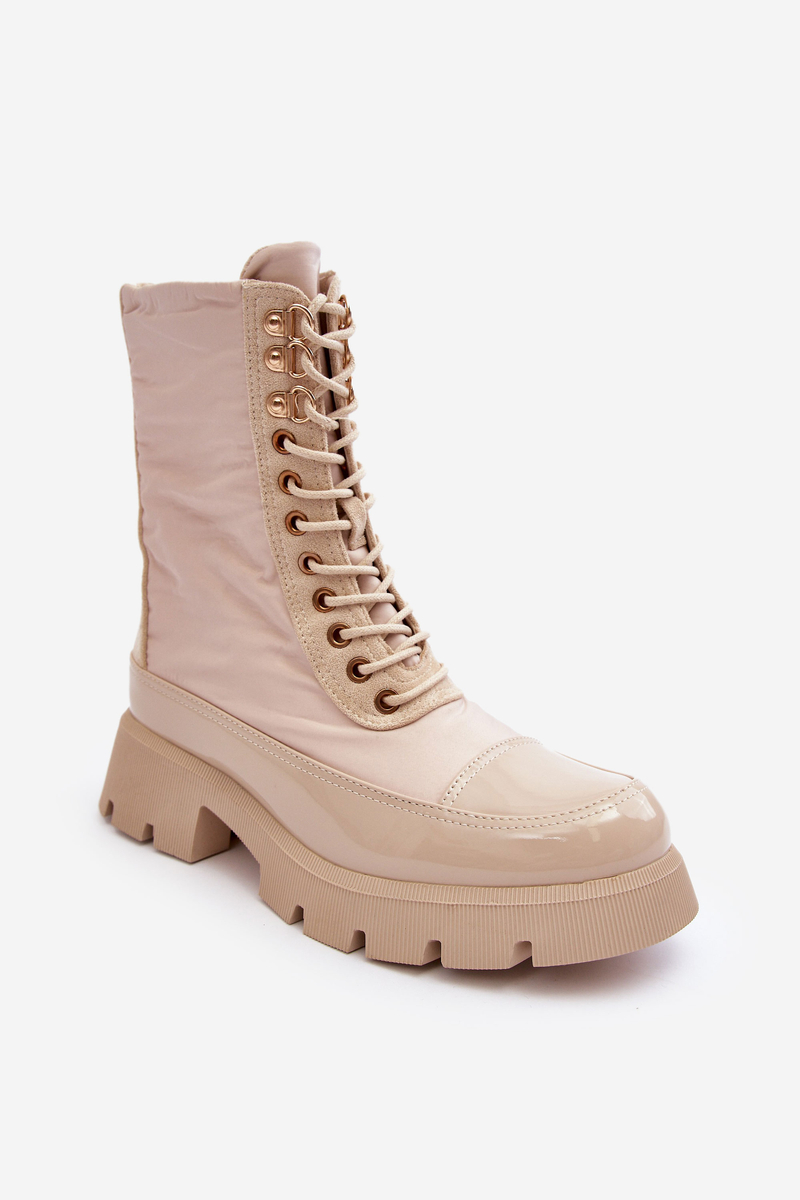 Beige insulated work boots with flat heels Saranema