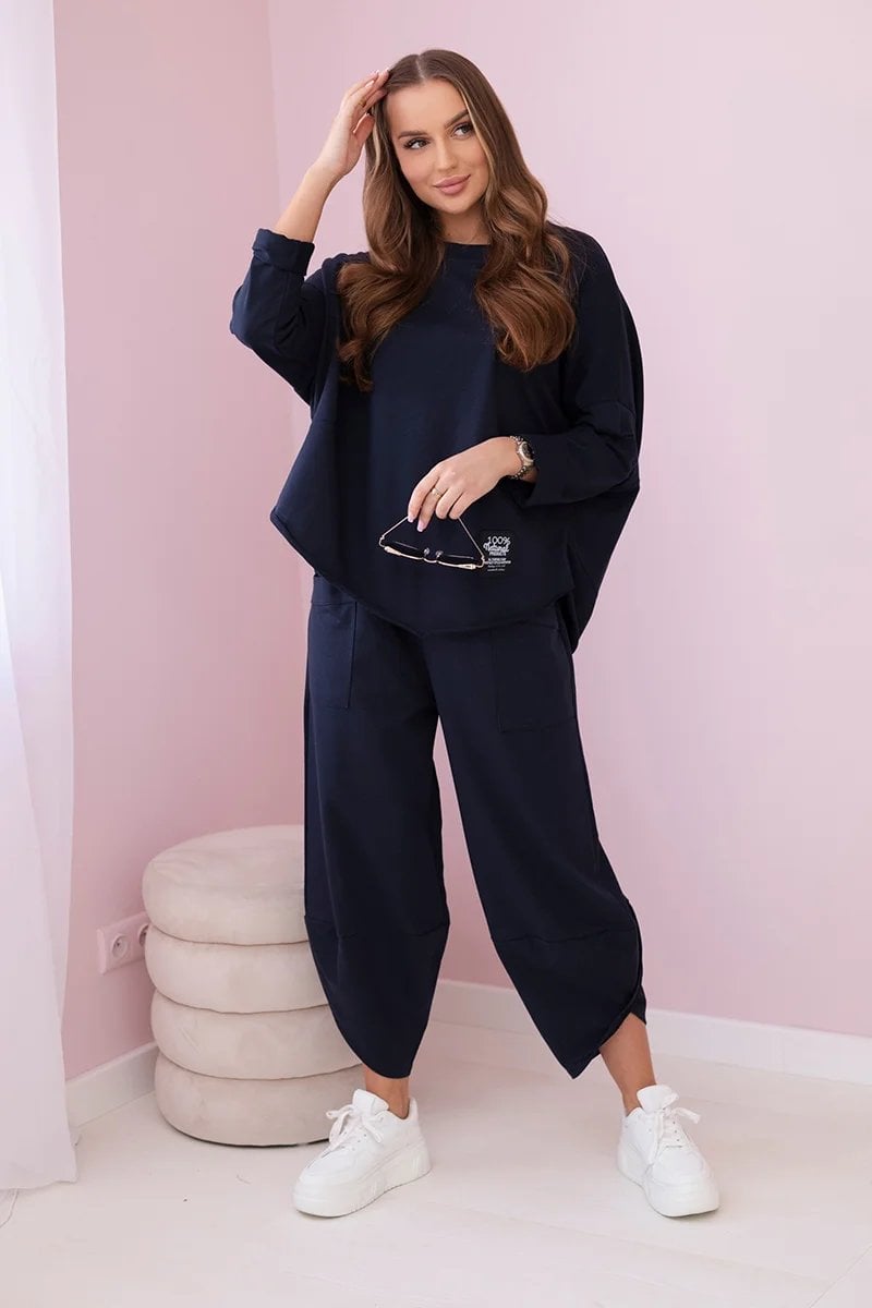 Set of cotton sweatshirt and trousers in navy blue