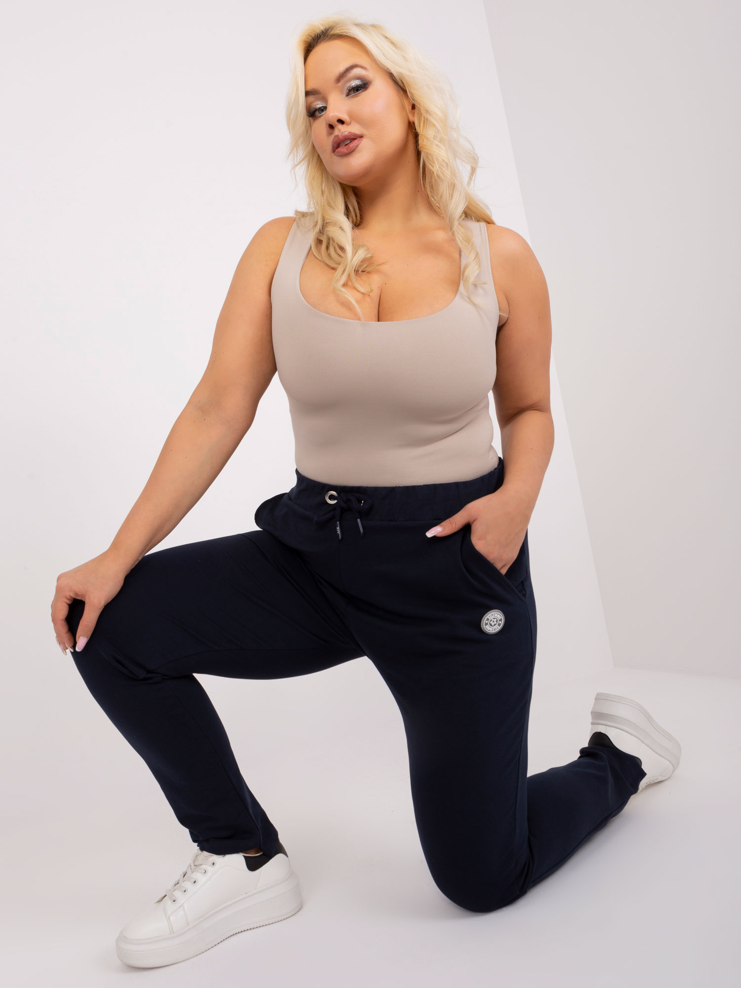 Navy Blue Plus Size Sweatpants With Drawstring