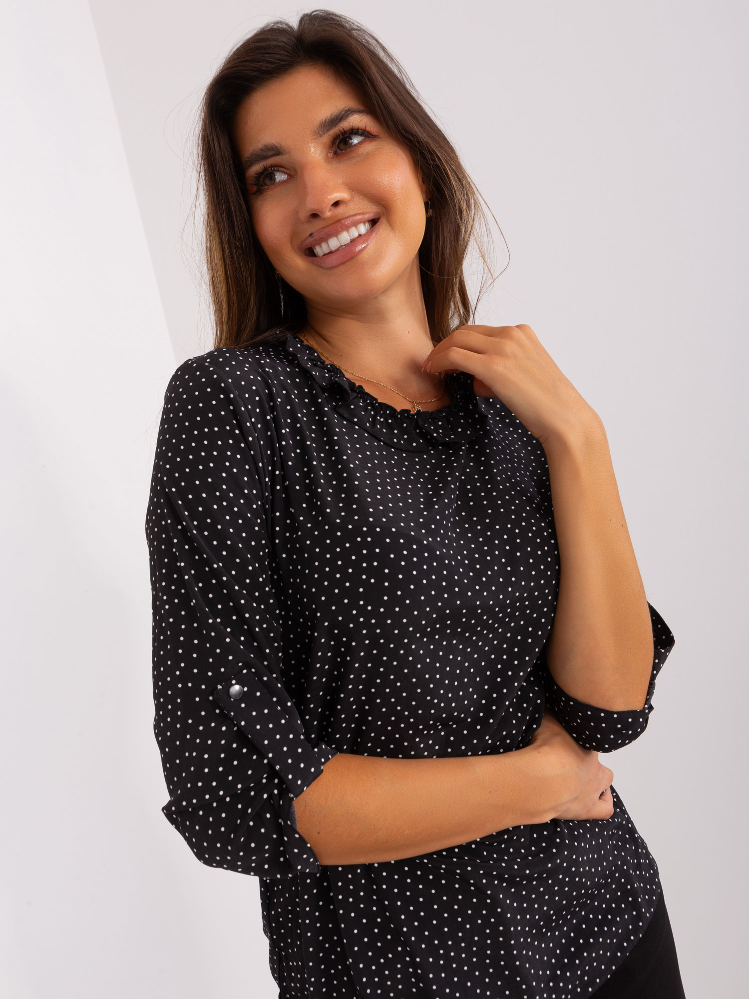 Black Formal Blouse With Frills At Neckline