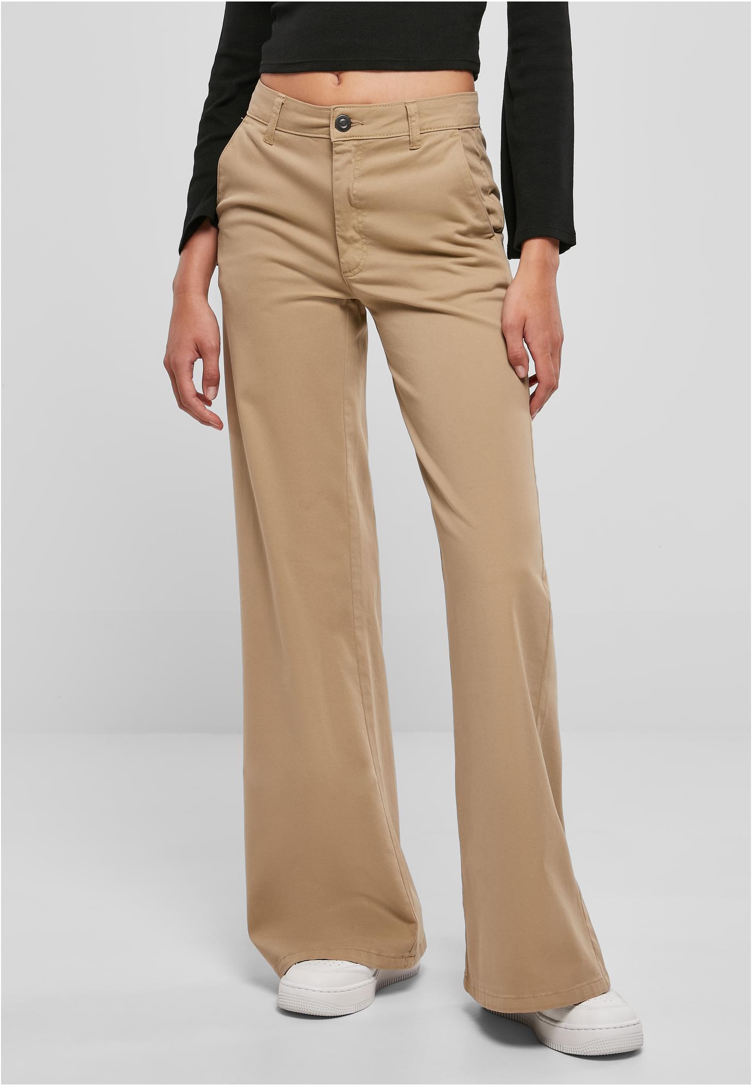 Levně Dámské Chino kalhoty s vysokým pasem a širokými nohavicemi unionbéžové