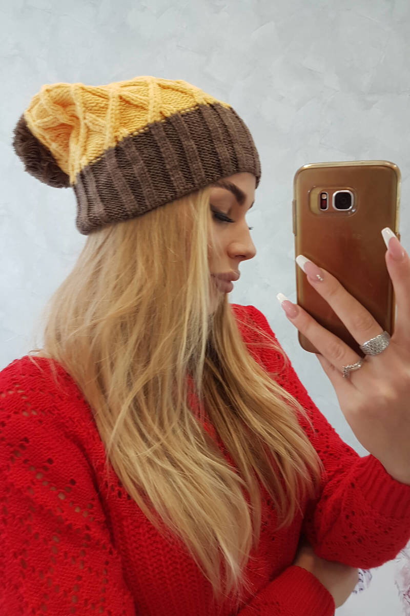 Cap with fleece Milano K203 yellow+mocca