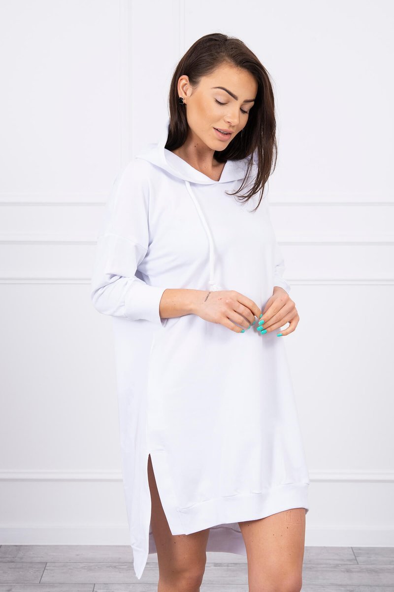 Dress With Hood And Longer Back White