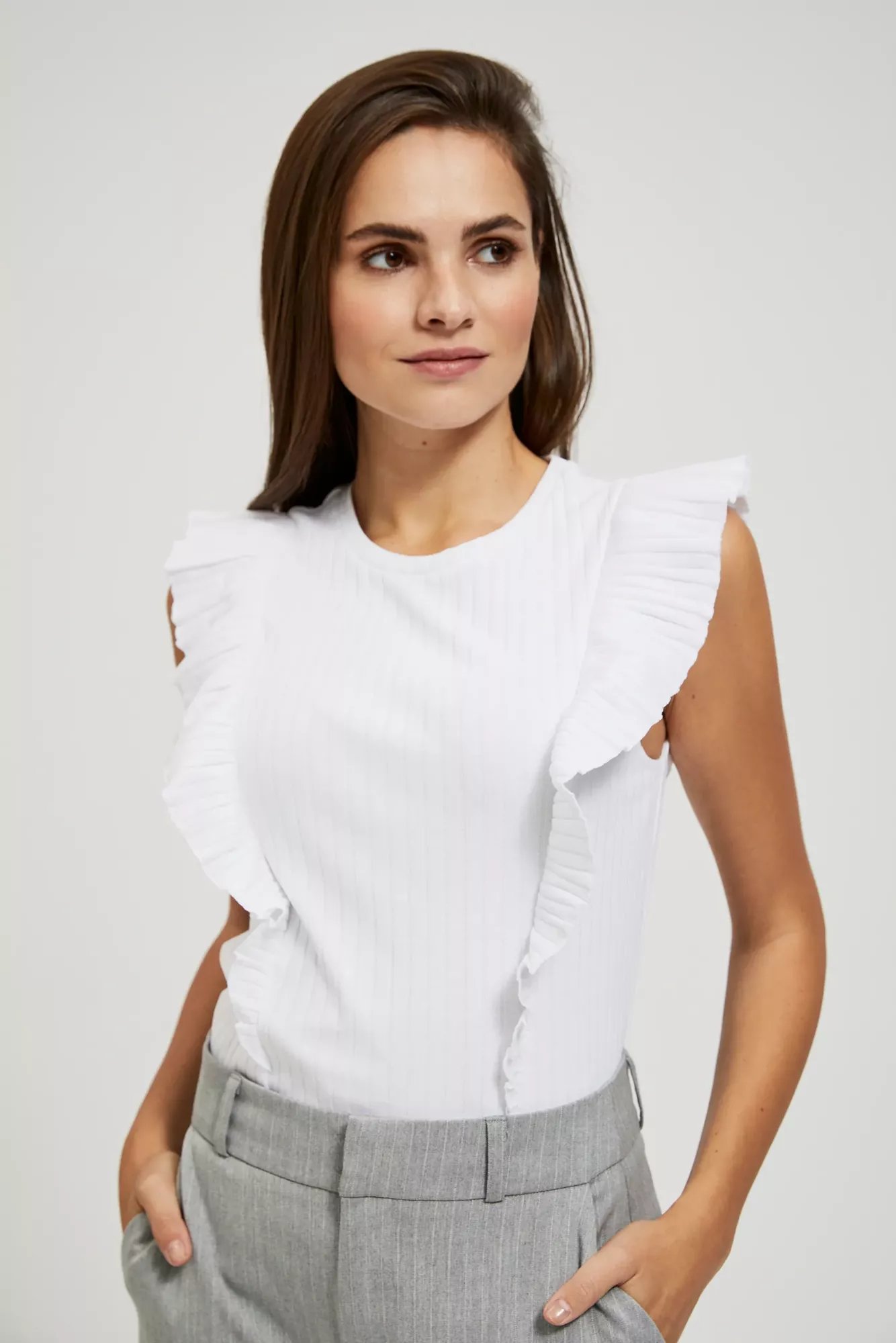 Ribbed T-shirt With Ruffles