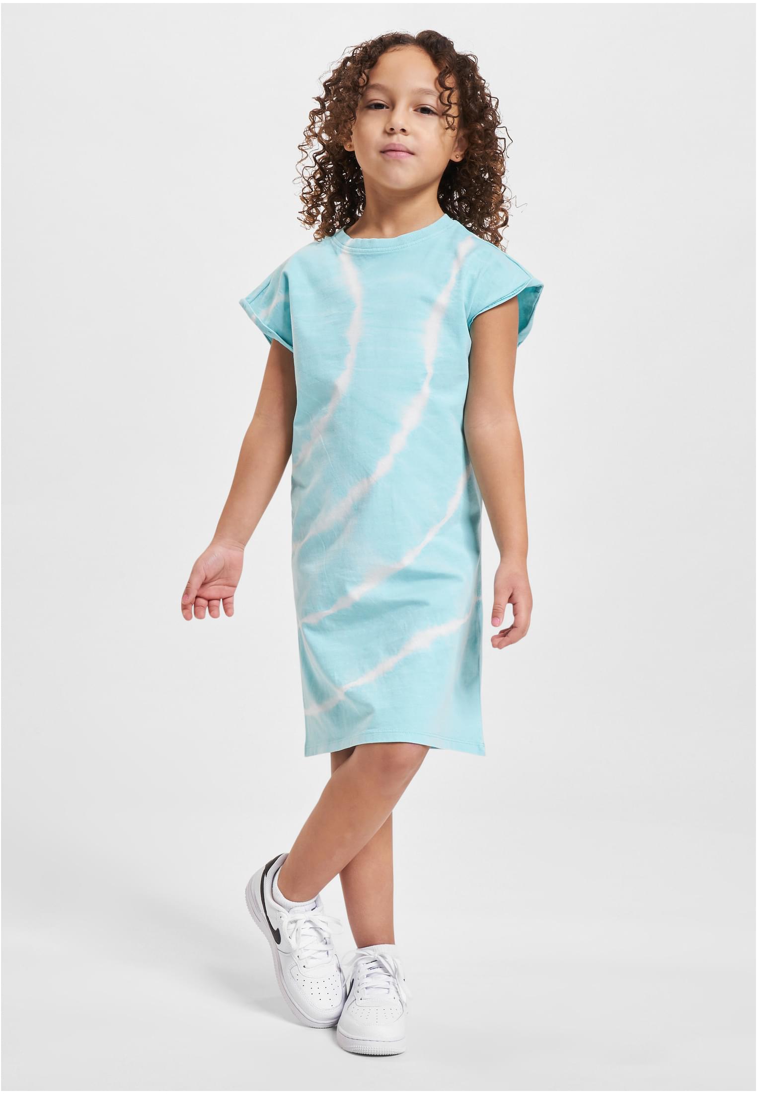 Dye Aquablue Dress With Tie For Girls