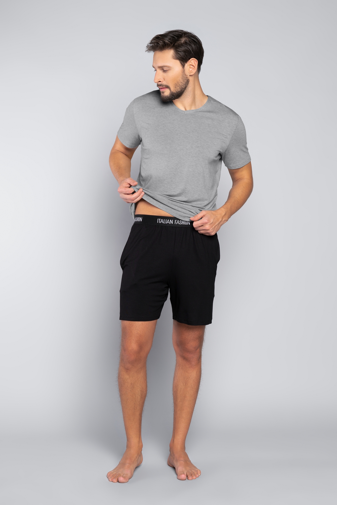 Men's Pyjamas Dallas, Short Sleeves, Shorts - Melange/black