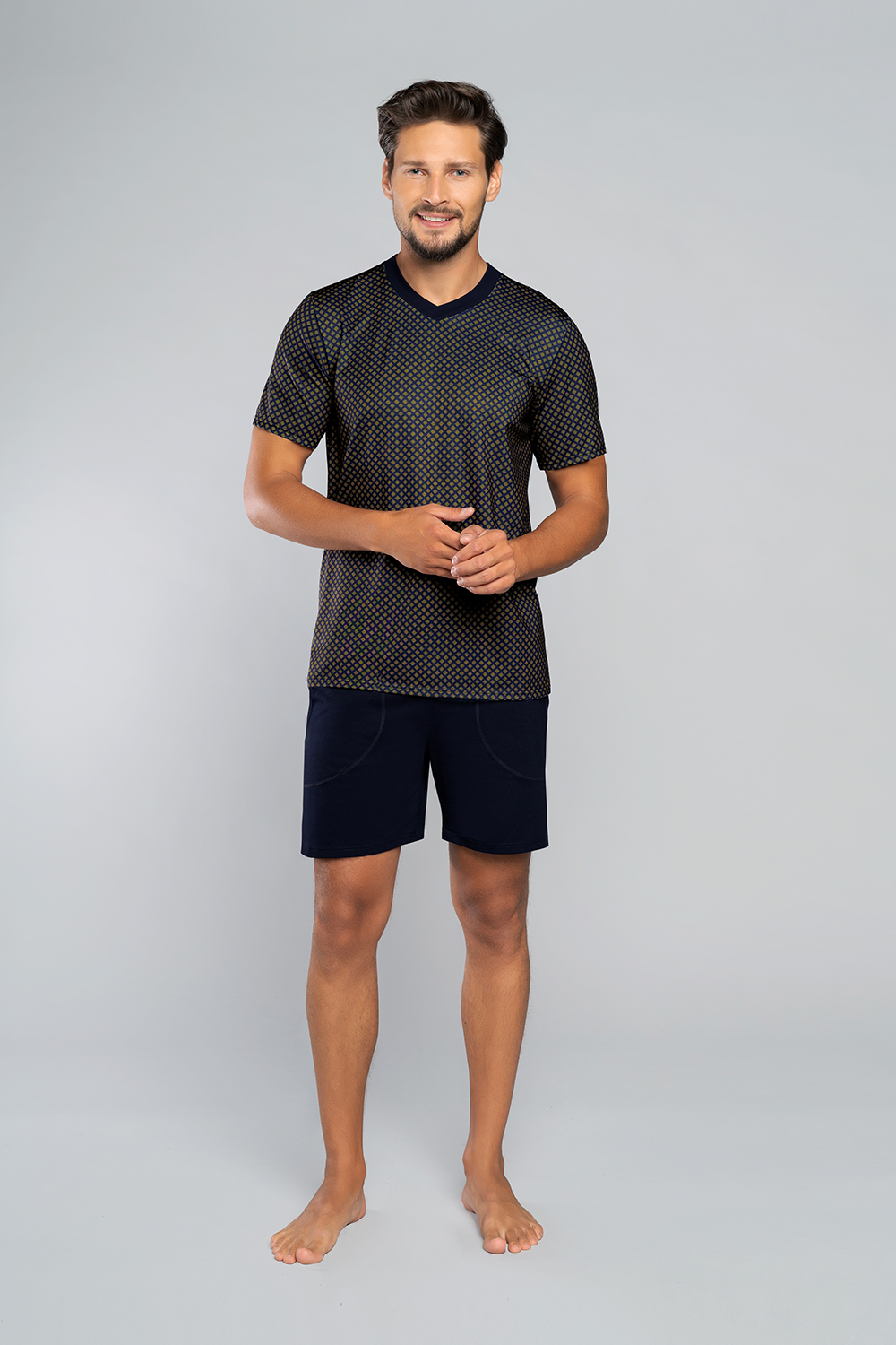 Men's Pyjamas Norman, Short Sleeves, Shorts - Print Rosette/navy Blue