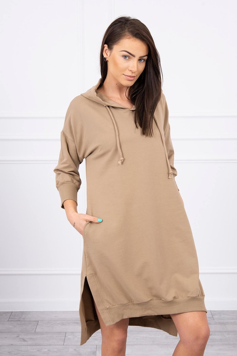 Dress With Hood And Longer Back Camel