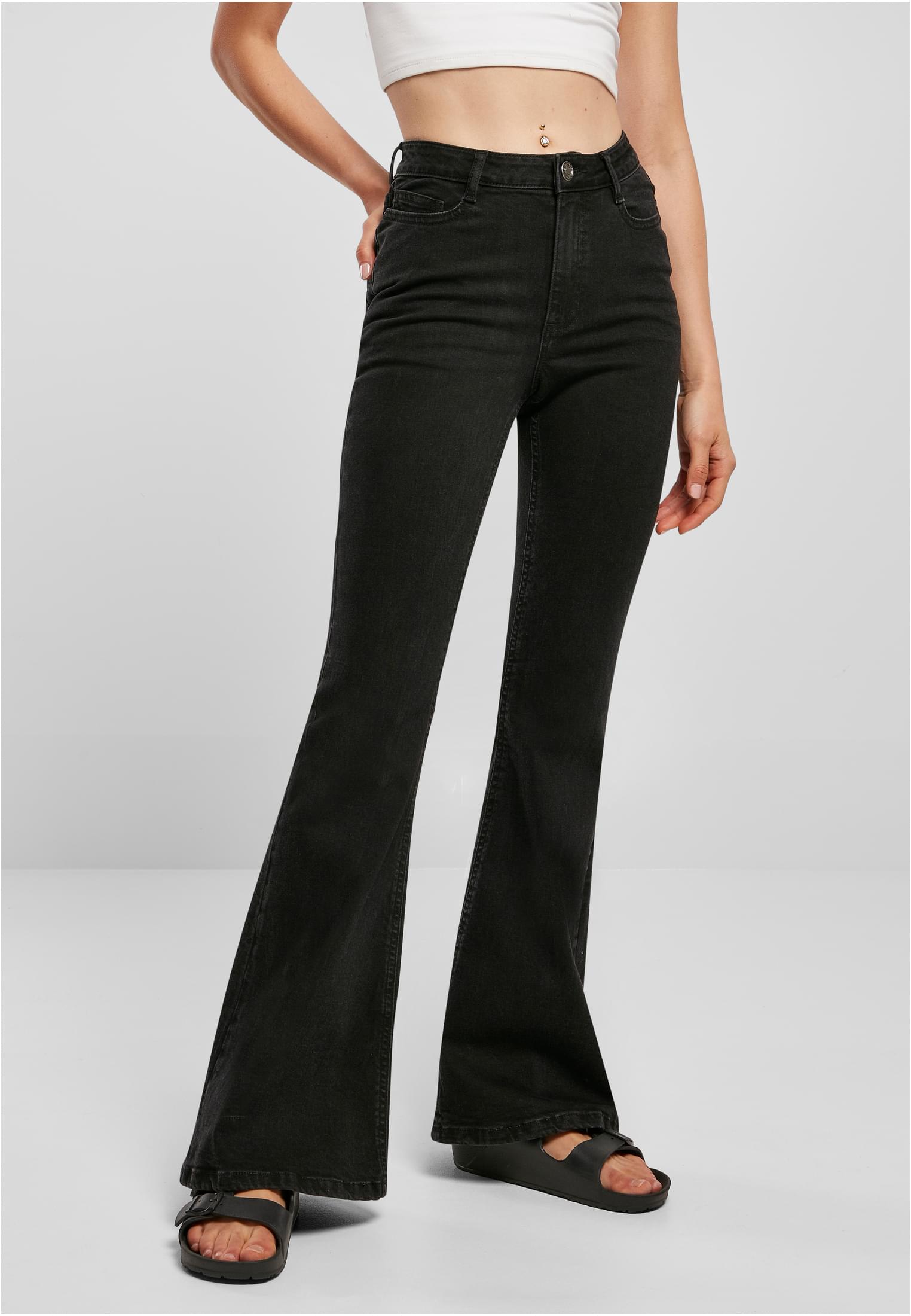 Women's High-waisted Organic Denim Trousers, Black Washed