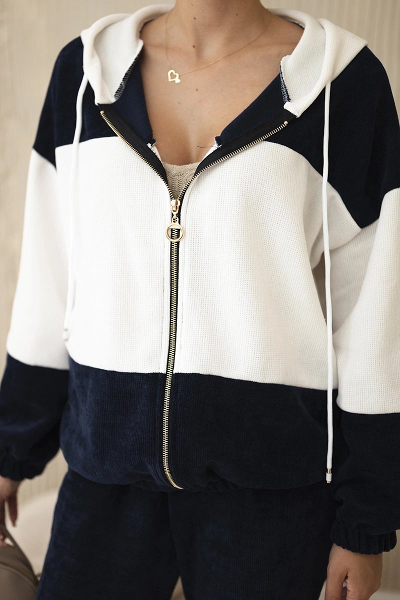 Ribbed velour set sweatshirt + trousers navy blue