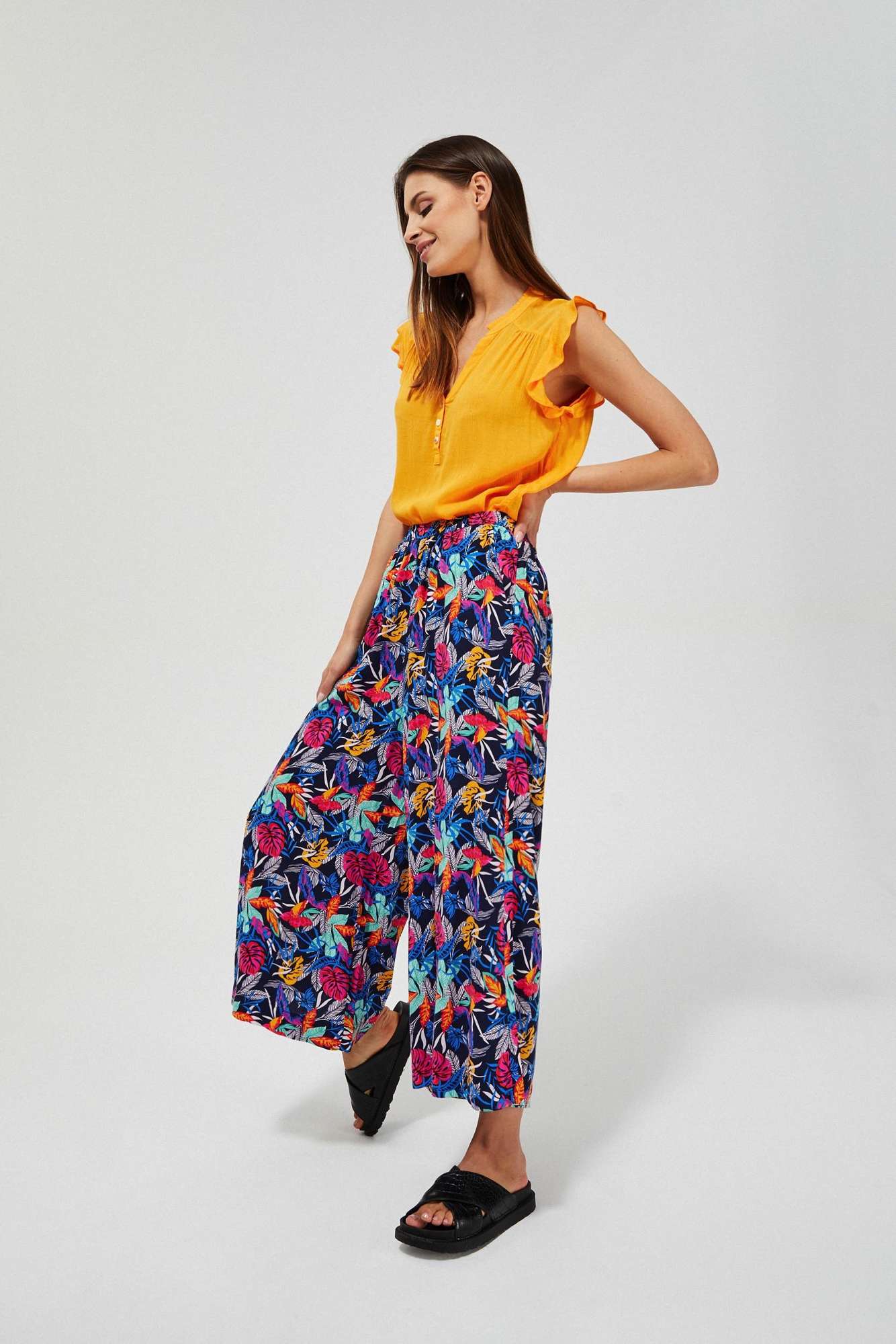 Wide Trousers With Tropical Print