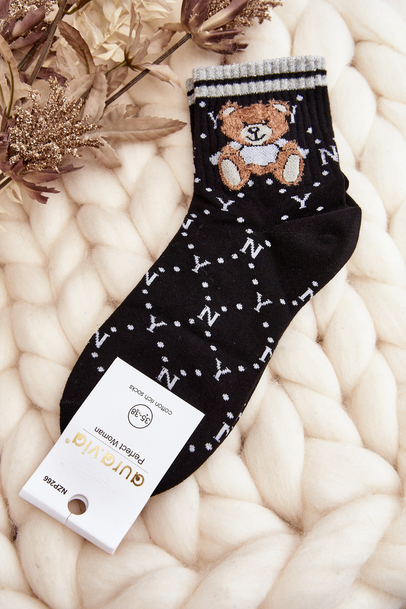 Women's Socks With Teddy Bear, Black