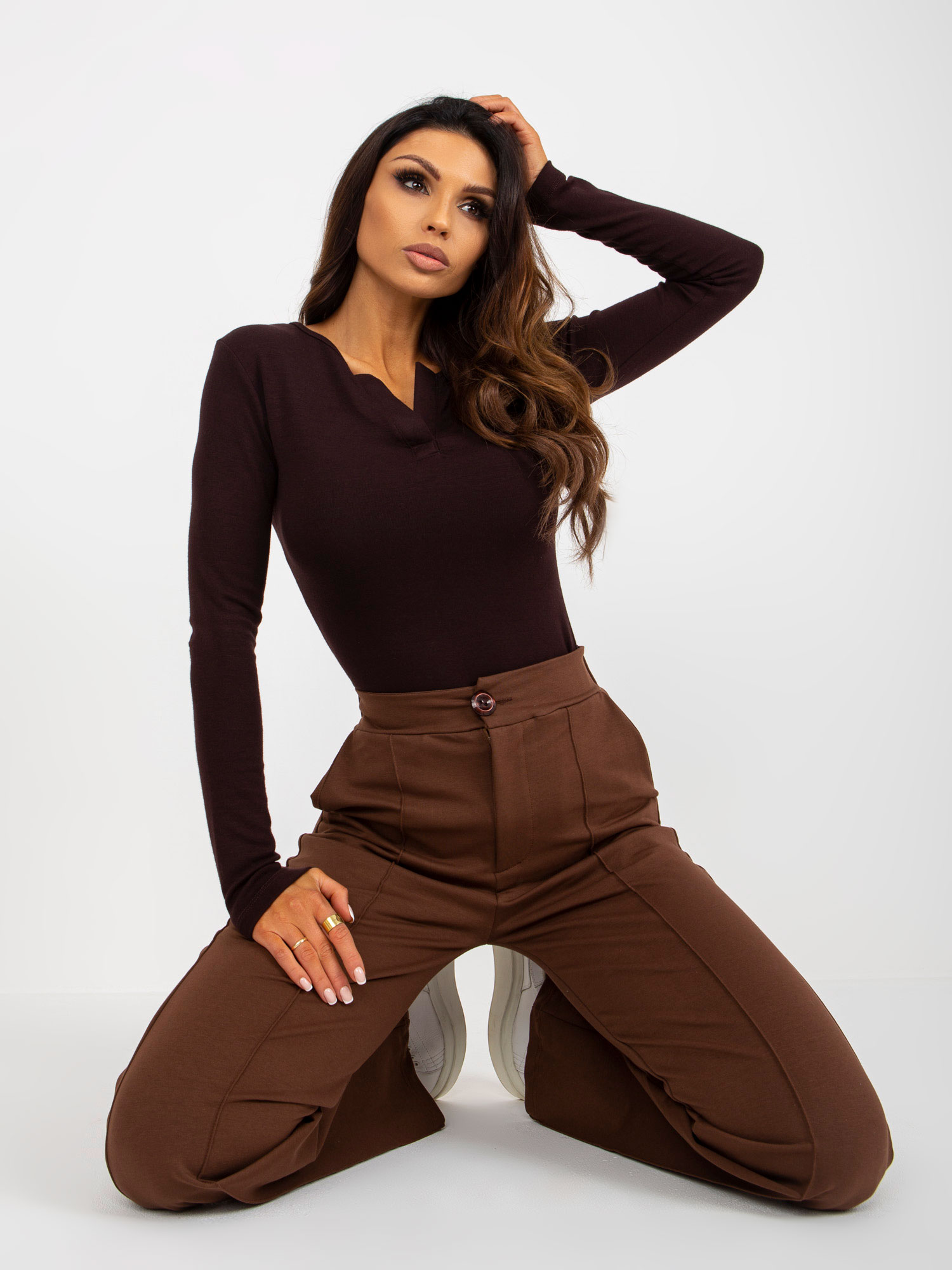 Brown Flowing Sweatpants With High Waist