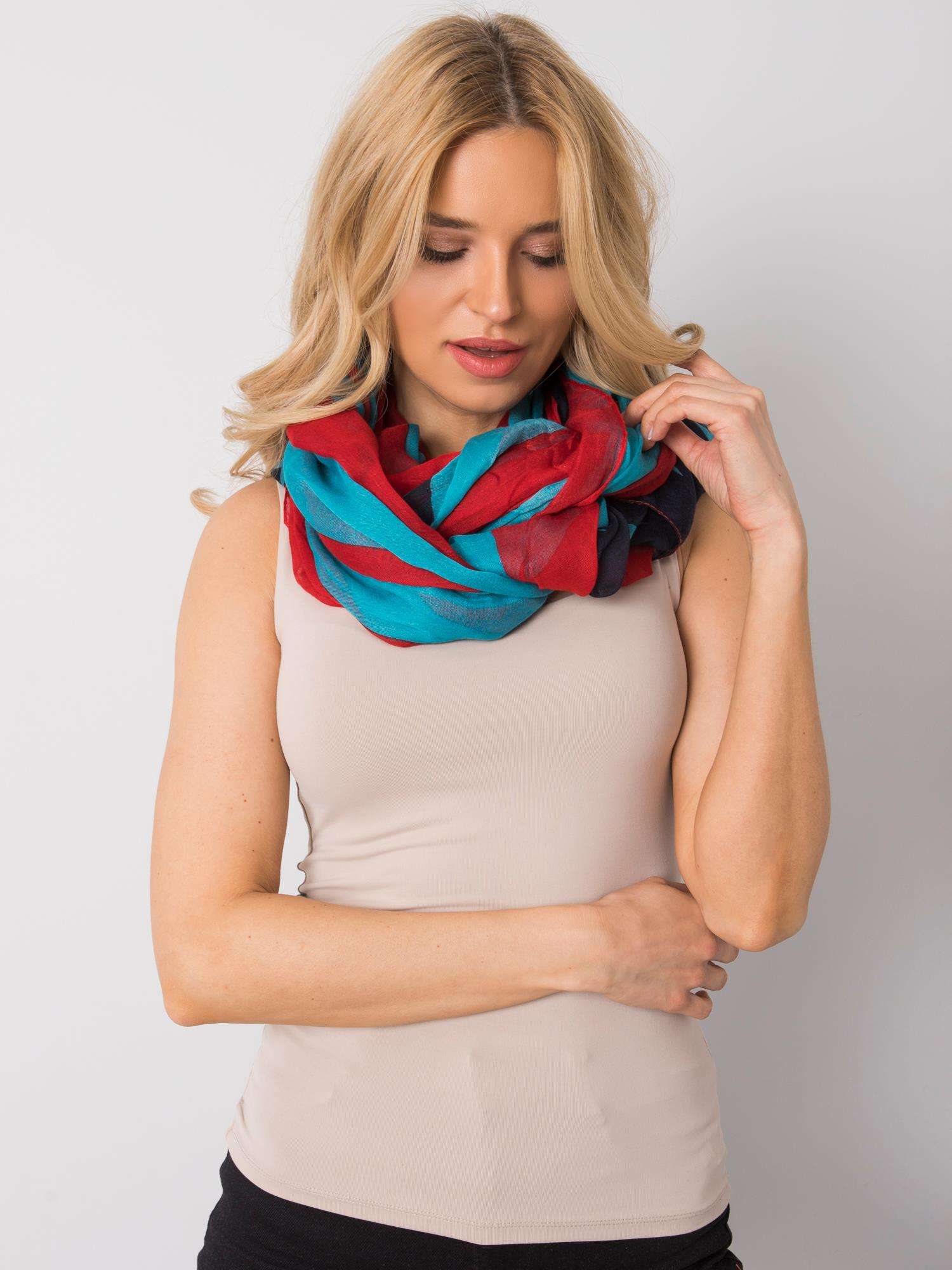 Red And Blue Scarf With Print