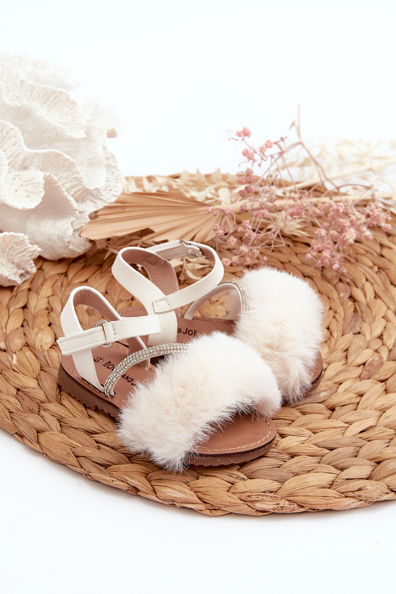 Children's Velcro sandals with fur, white Rosavere
