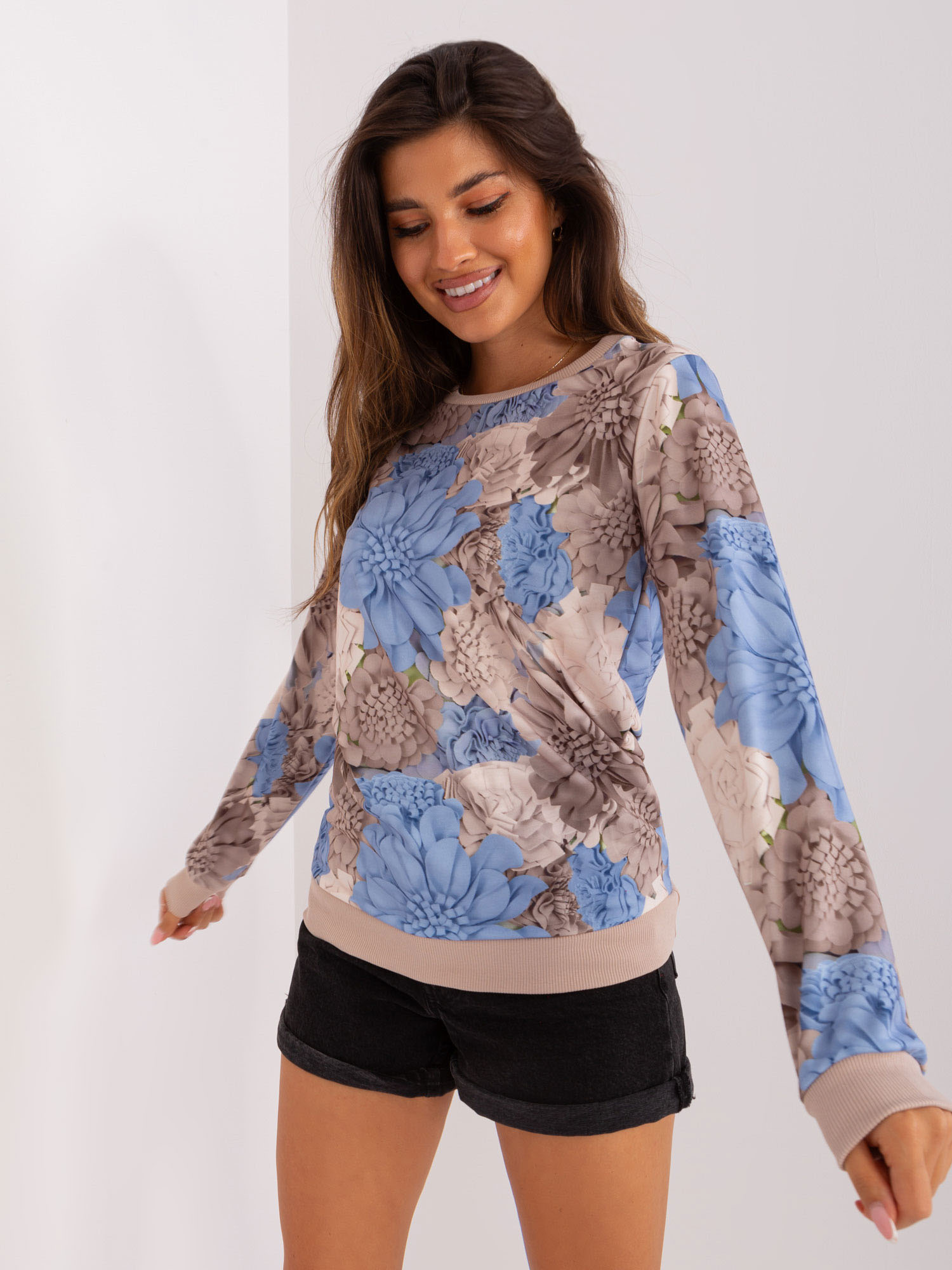 Beige And Blue Women's Sweatshirt RUE PARIS With Print