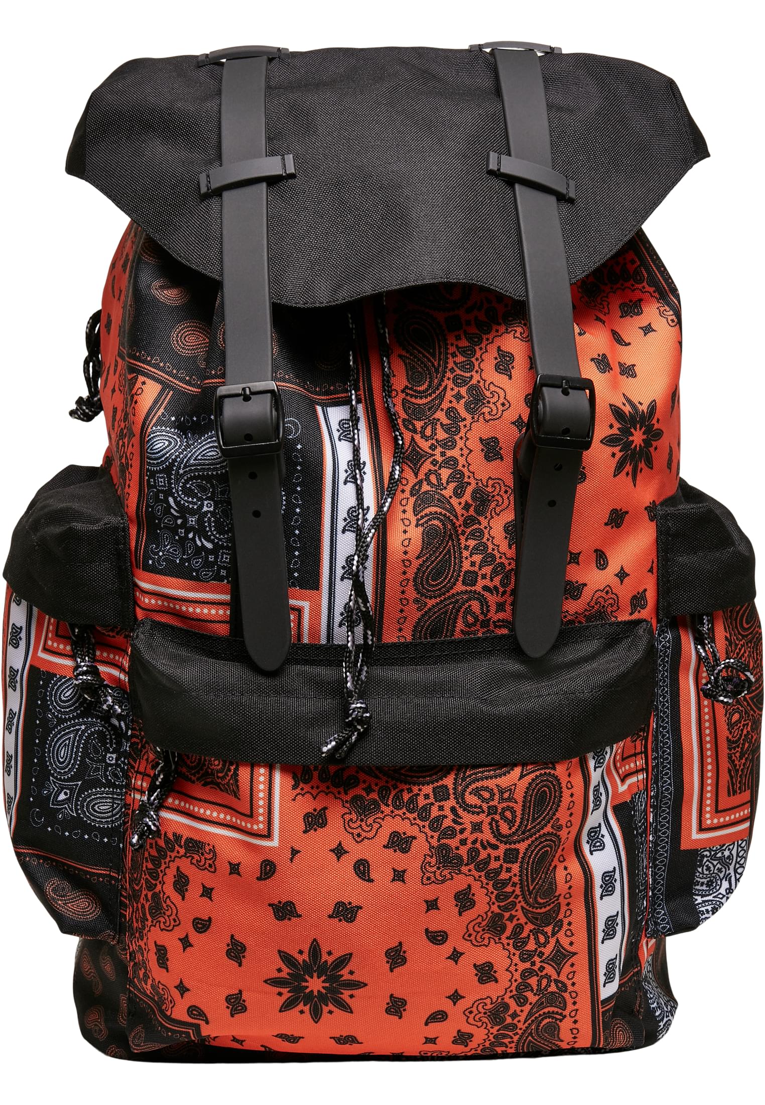 Bandana Patchwork Print Backpack Black/Orange