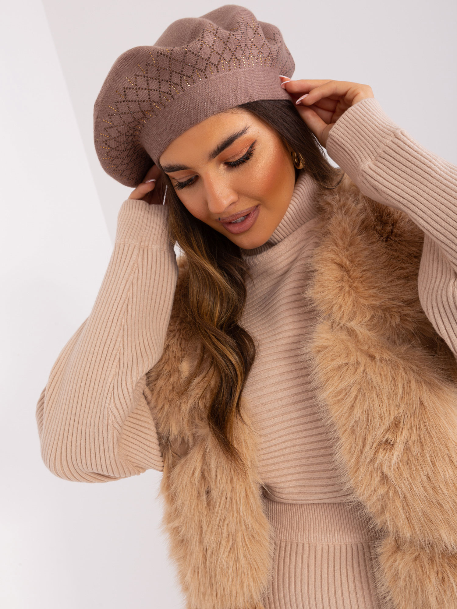 Brown knitted beret