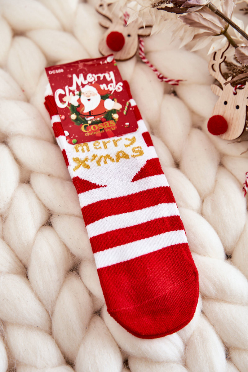 Children's Christmas socks with stripes Cosas white-red