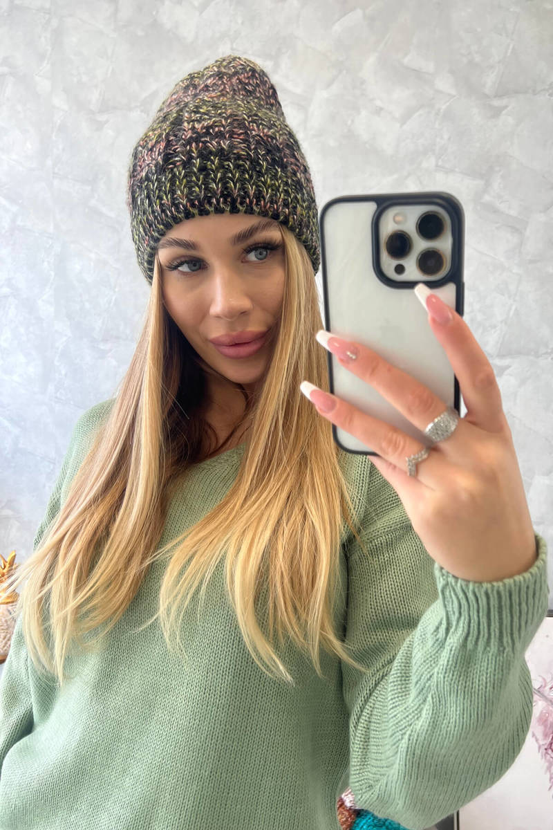 Beanie with fleece Melisa K241 black+olive