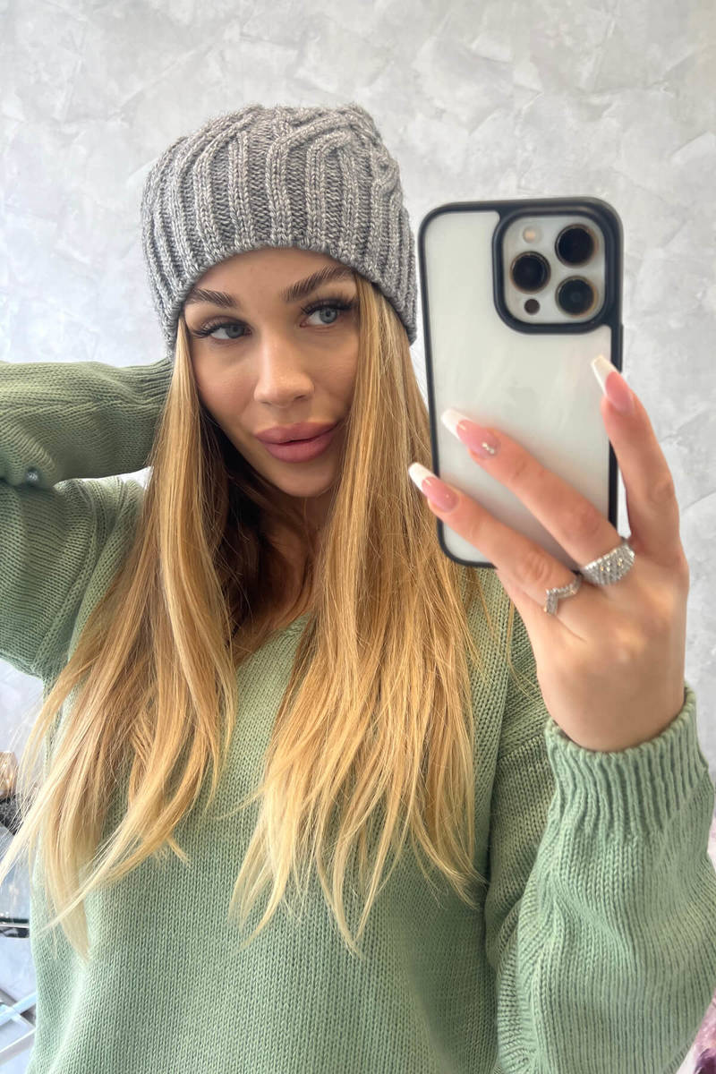 Beanie with fleece Paulina K227 dark gray