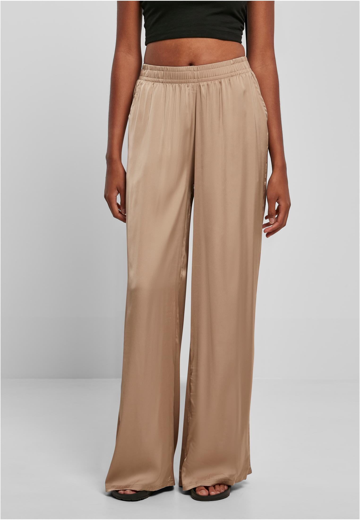 Women's Fine Satin Trousers With Wide Legs